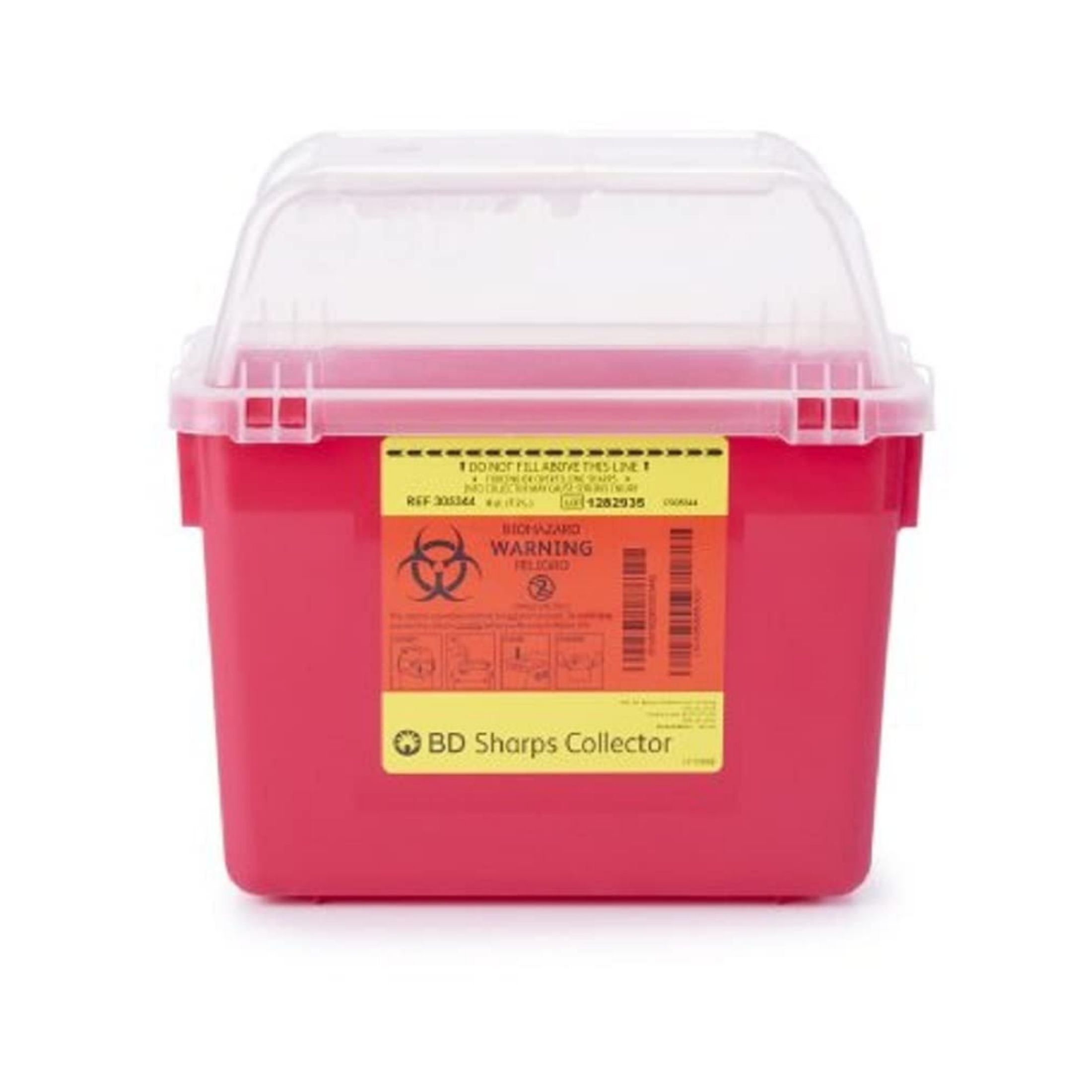 BD Multi-purpose Sharps Container Nestable 10.07 X 7.09 X 9.84 Inch 8 Quart Red Base Clear Lid Funnel Lid
