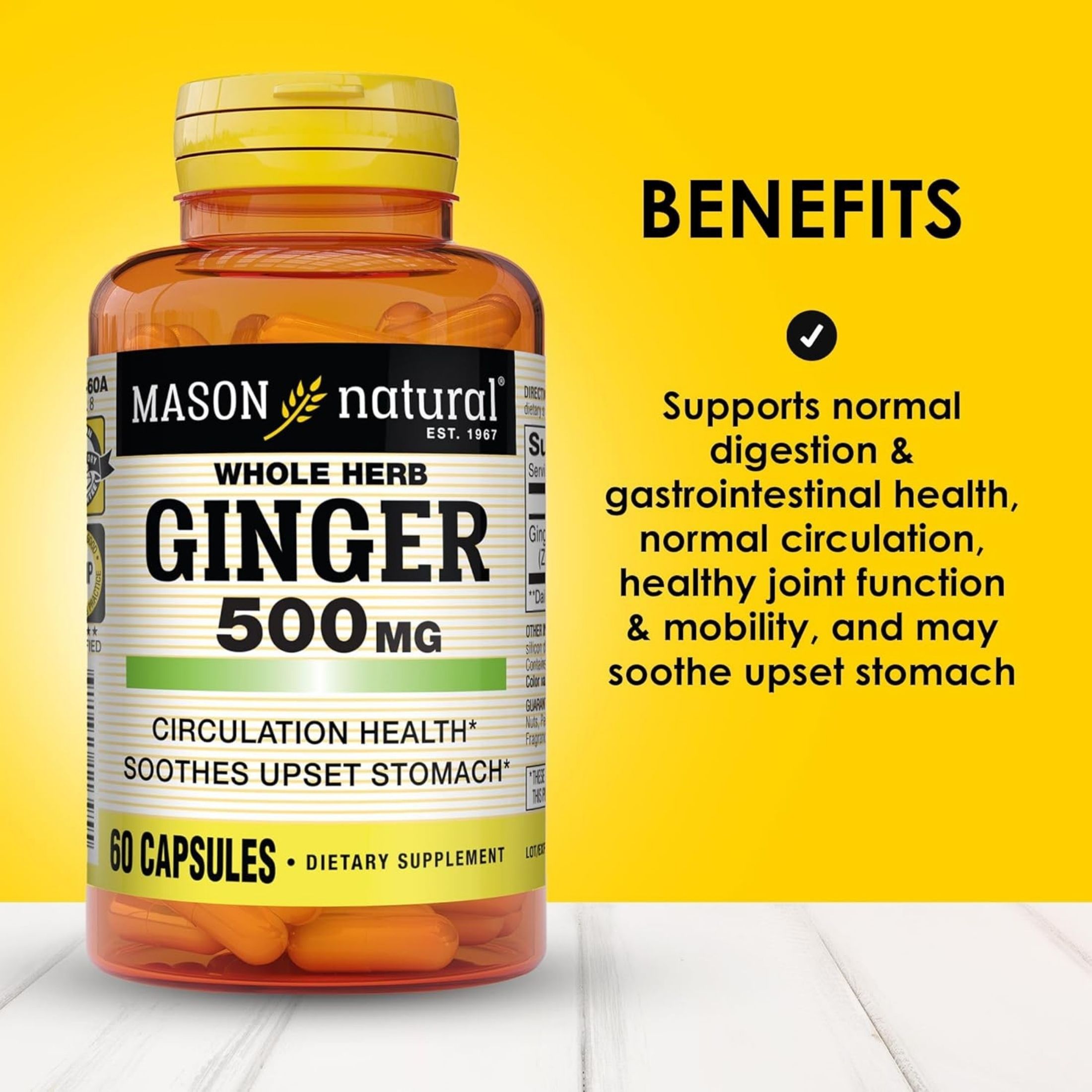 Mason Natural Ginger 500 Mg Premium Herbal Supplement Capsules