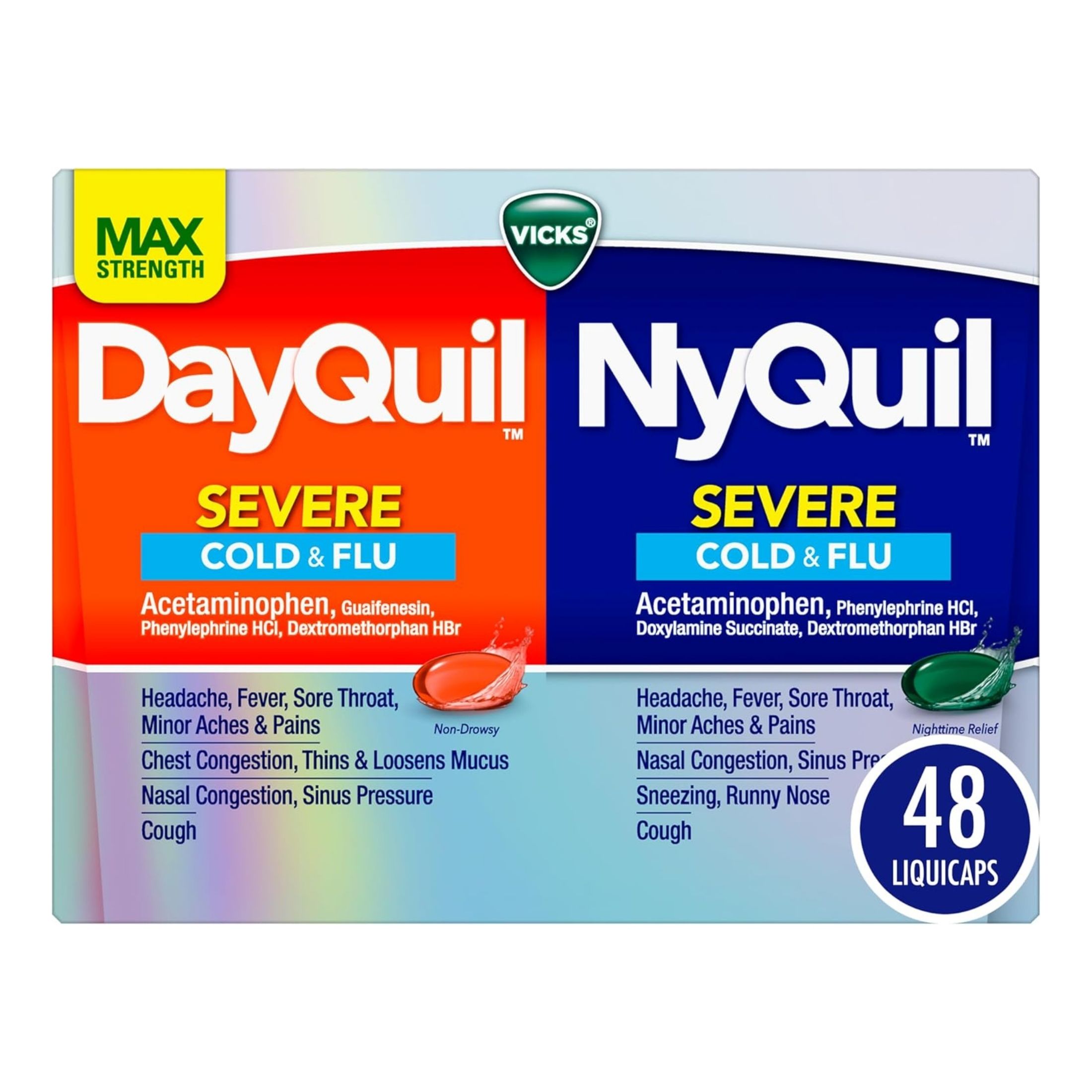 Vicks Dayquil Nyquil Cold, Flu And Congestion Medicine, LiquiCaps