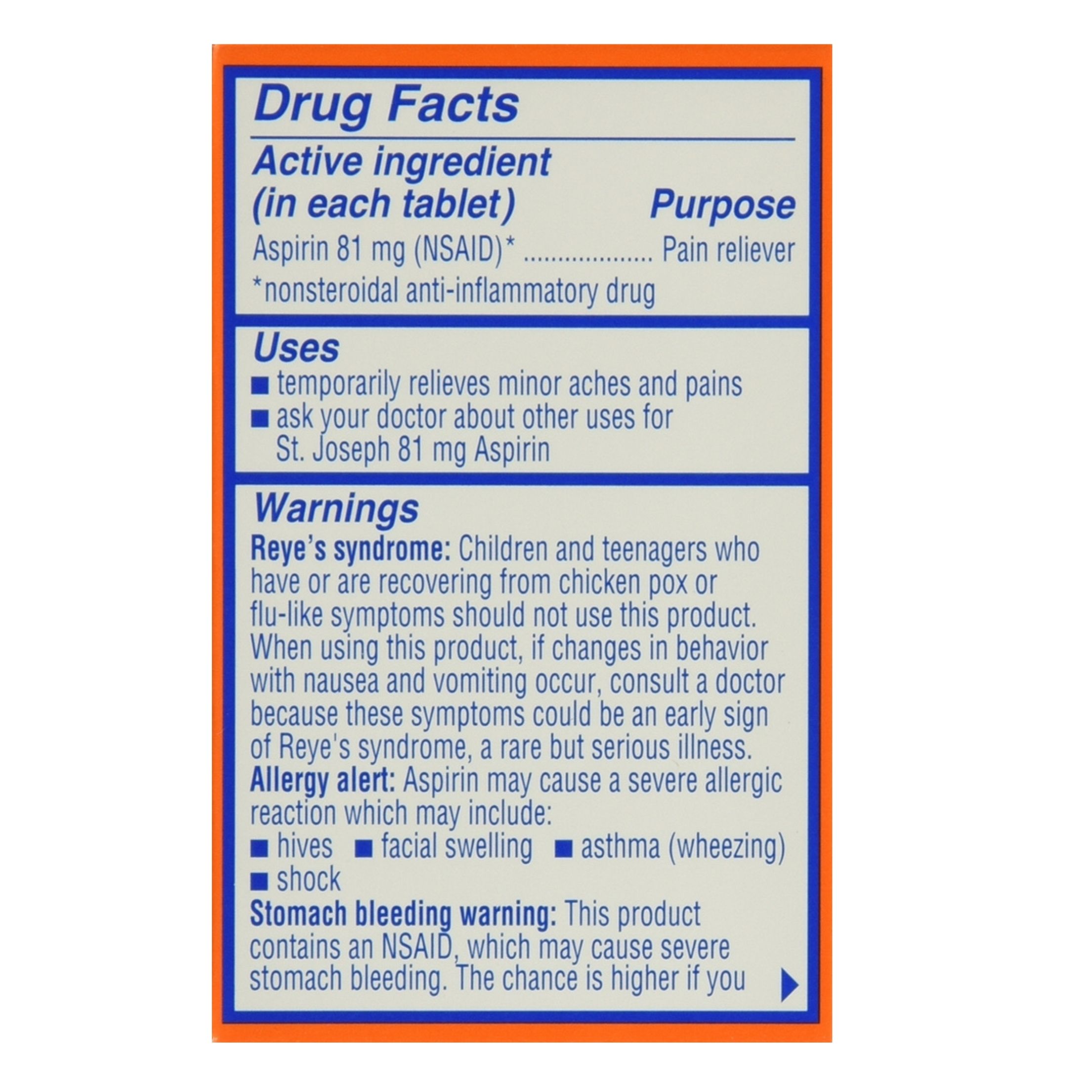 St. Joseph Low Dose Aspirin 81mg Chewable Tablets Orange, 36ct