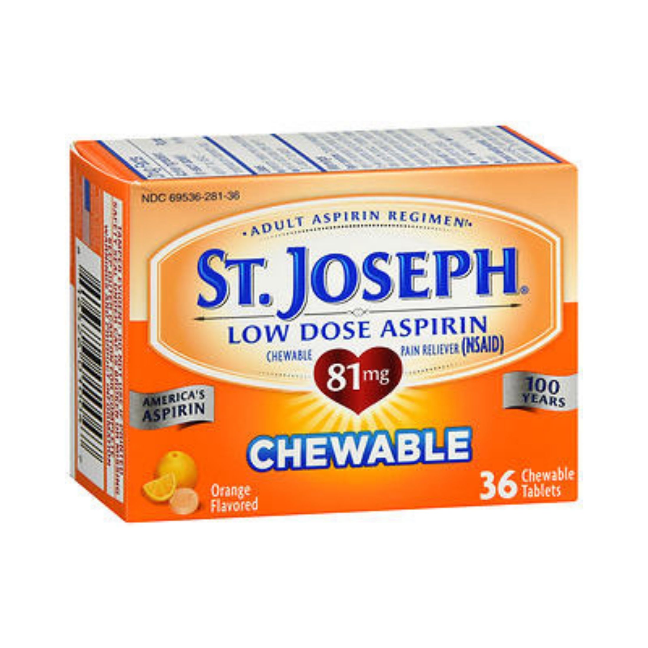 St. Joseph Low Dose Aspirin 81mg Chewable Tablets Orange, 36ct