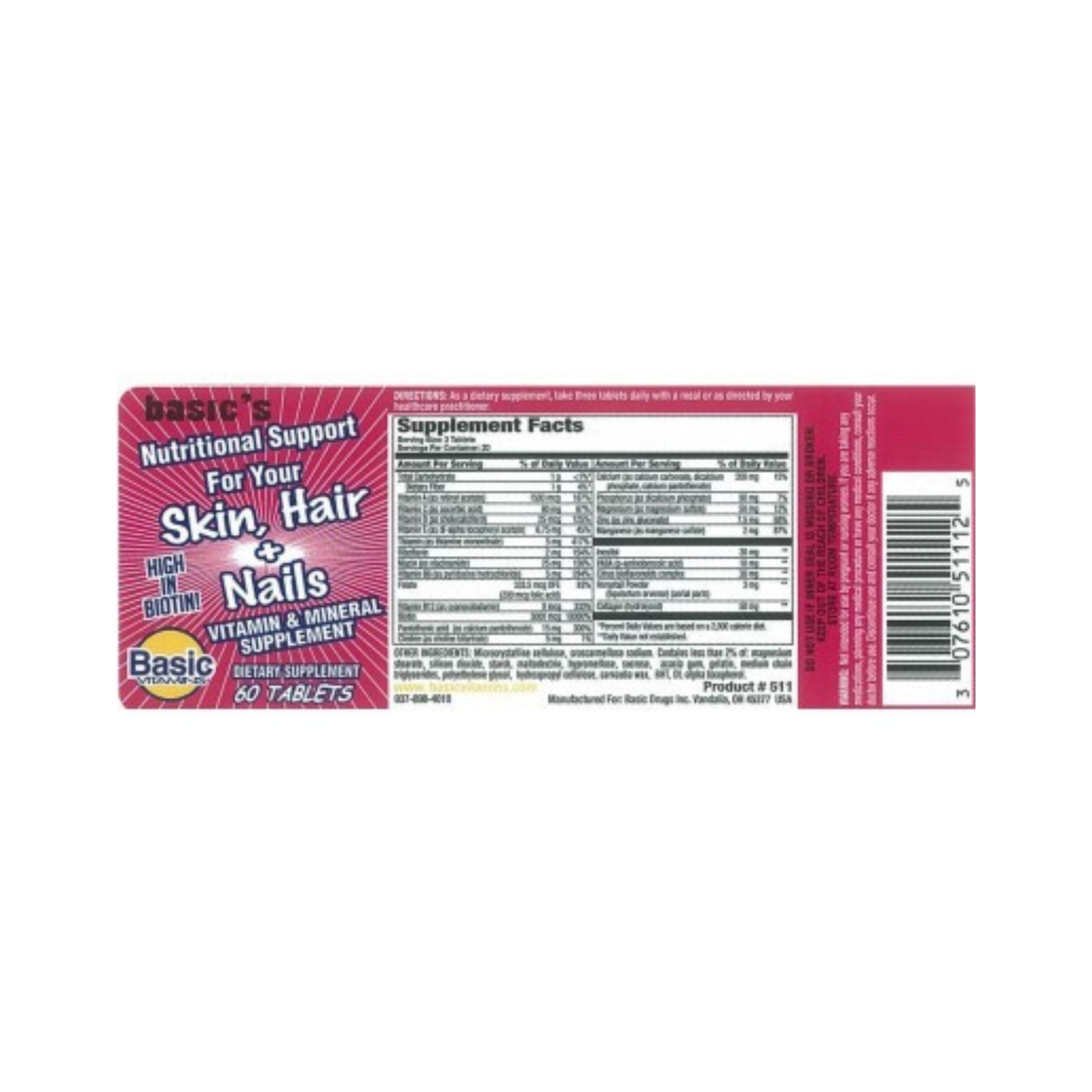 Basic Vitamins Hair Skin Nail Tabs