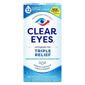 Clear Eyes Lubricant/Redness Reliever Eye Drops - Triple Action Relief, 0.5 Fl Oz