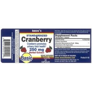 Basic Vitamins Cranberry 250 Mg Herbal Extract Capsules