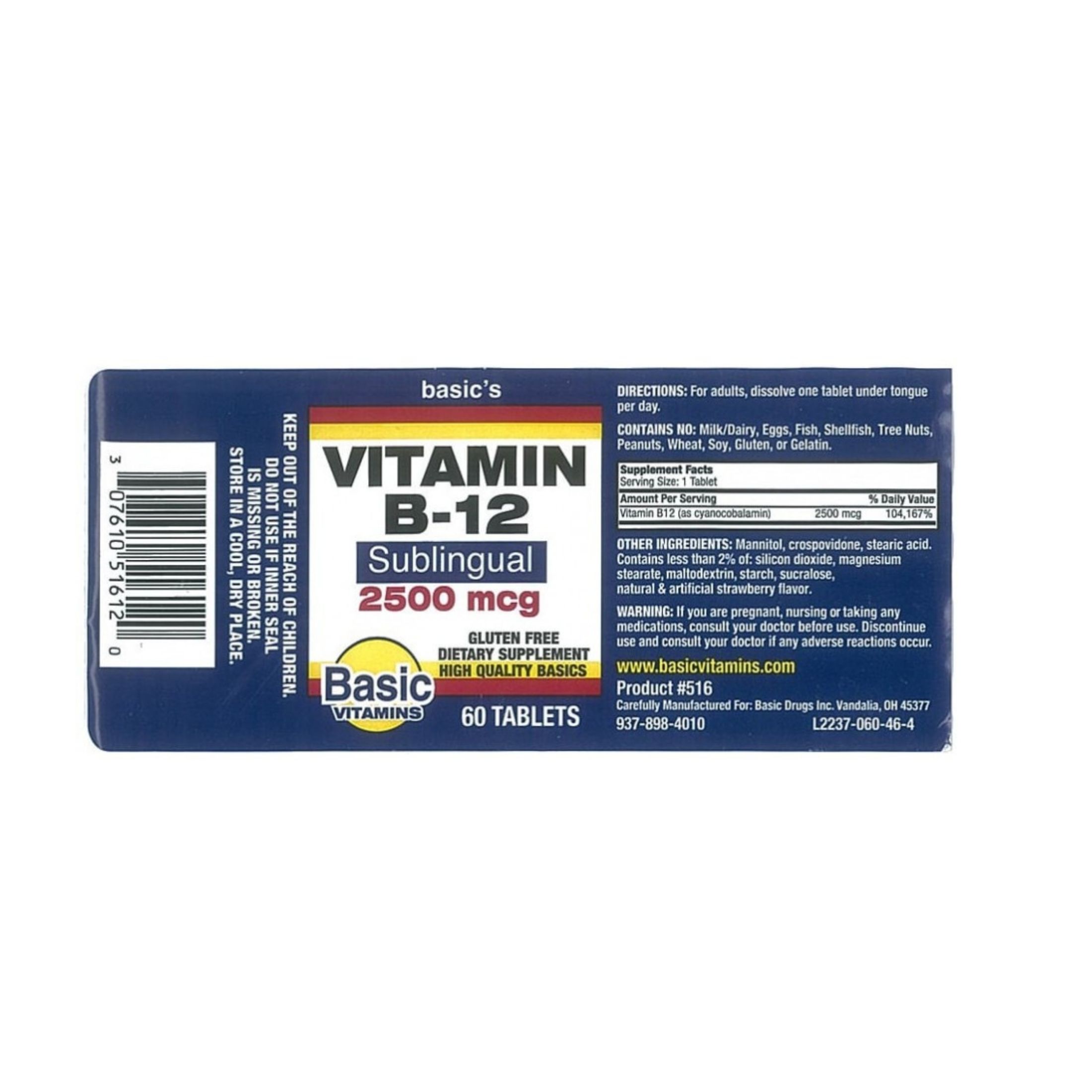 Basic Vitamins Vitamin B-12 Tablets 2500 Mcg
