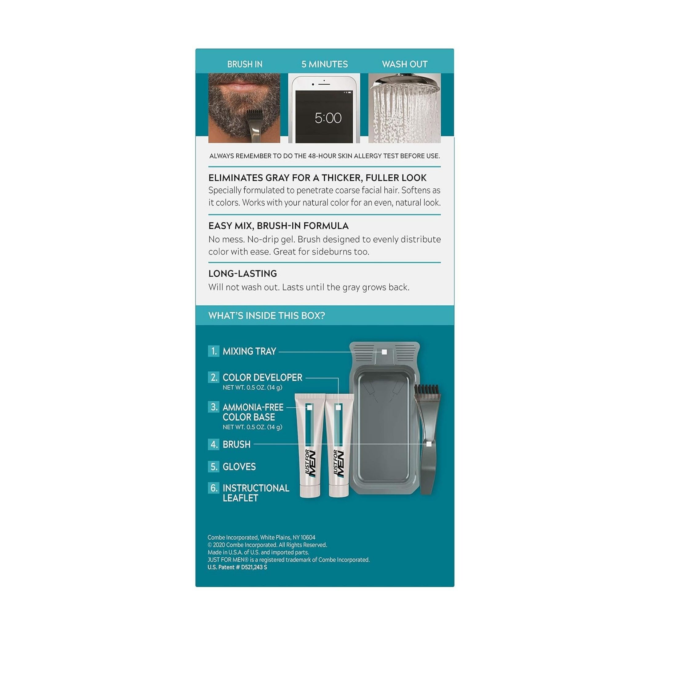 Just For Men Mustache & Beard Brush-In Color Gel M-45 Dark Brown 1 Kit