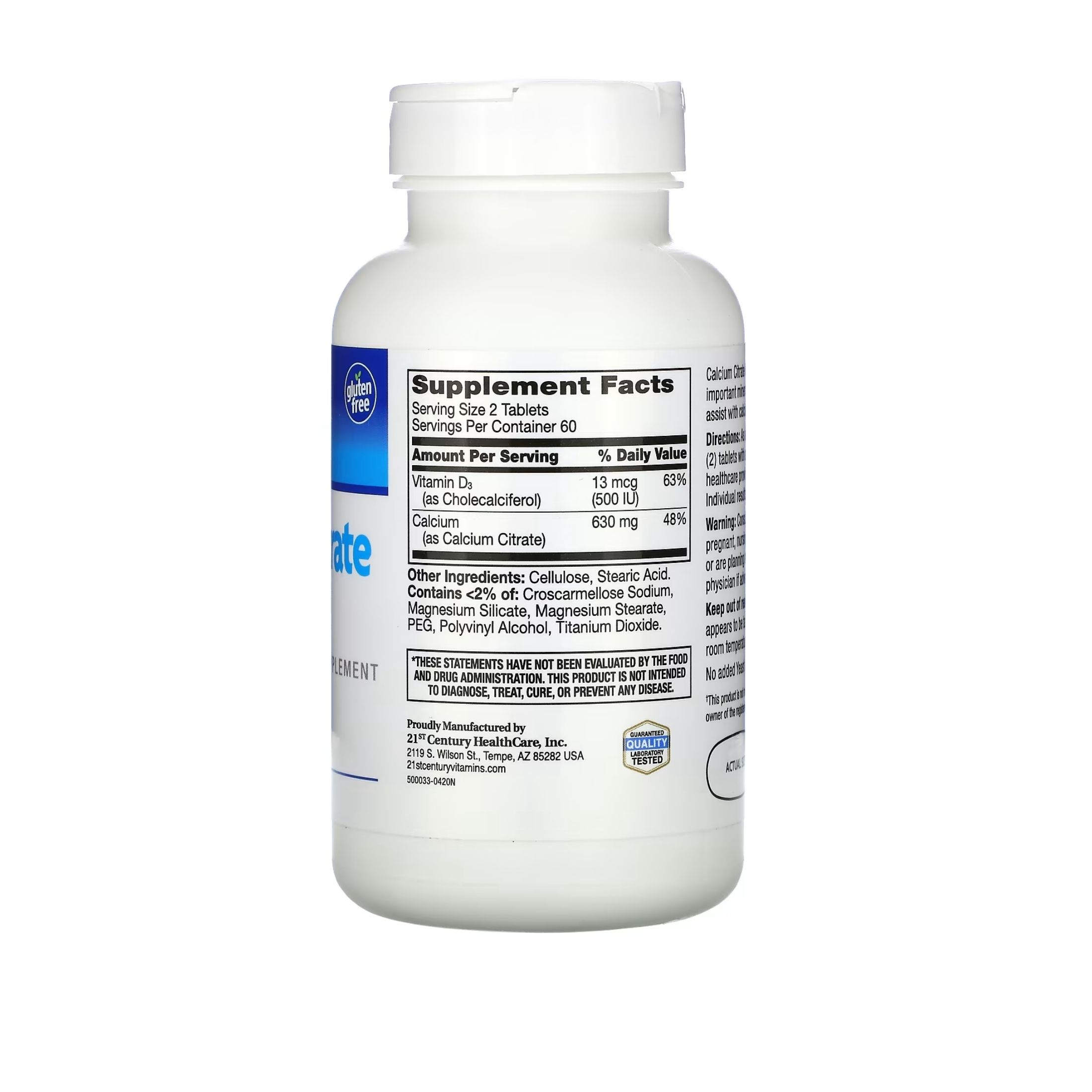 21st Century Calcium Citrate Maximum + D3, 120 Tablets