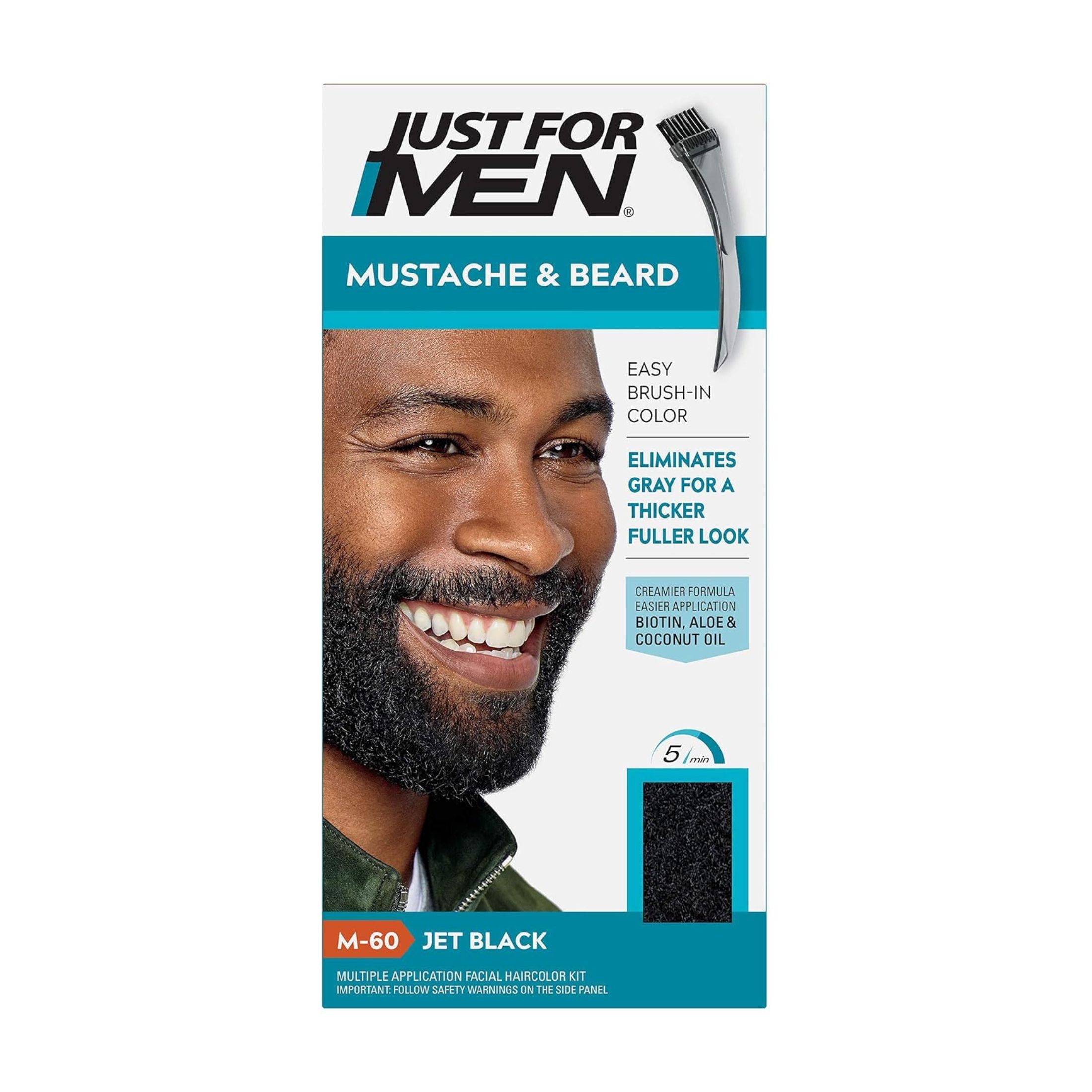 Just For Men Mustache & Beard Brush-in Hair Color Gel Kit M-60 Jet Black