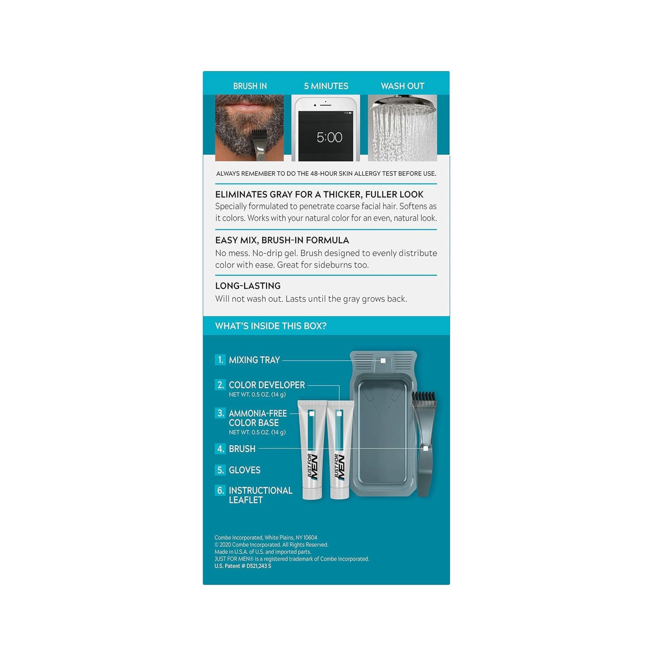 Just For Men Mustache & Beard Brush-in Hair Color Gel Kit M-60 Jet Black