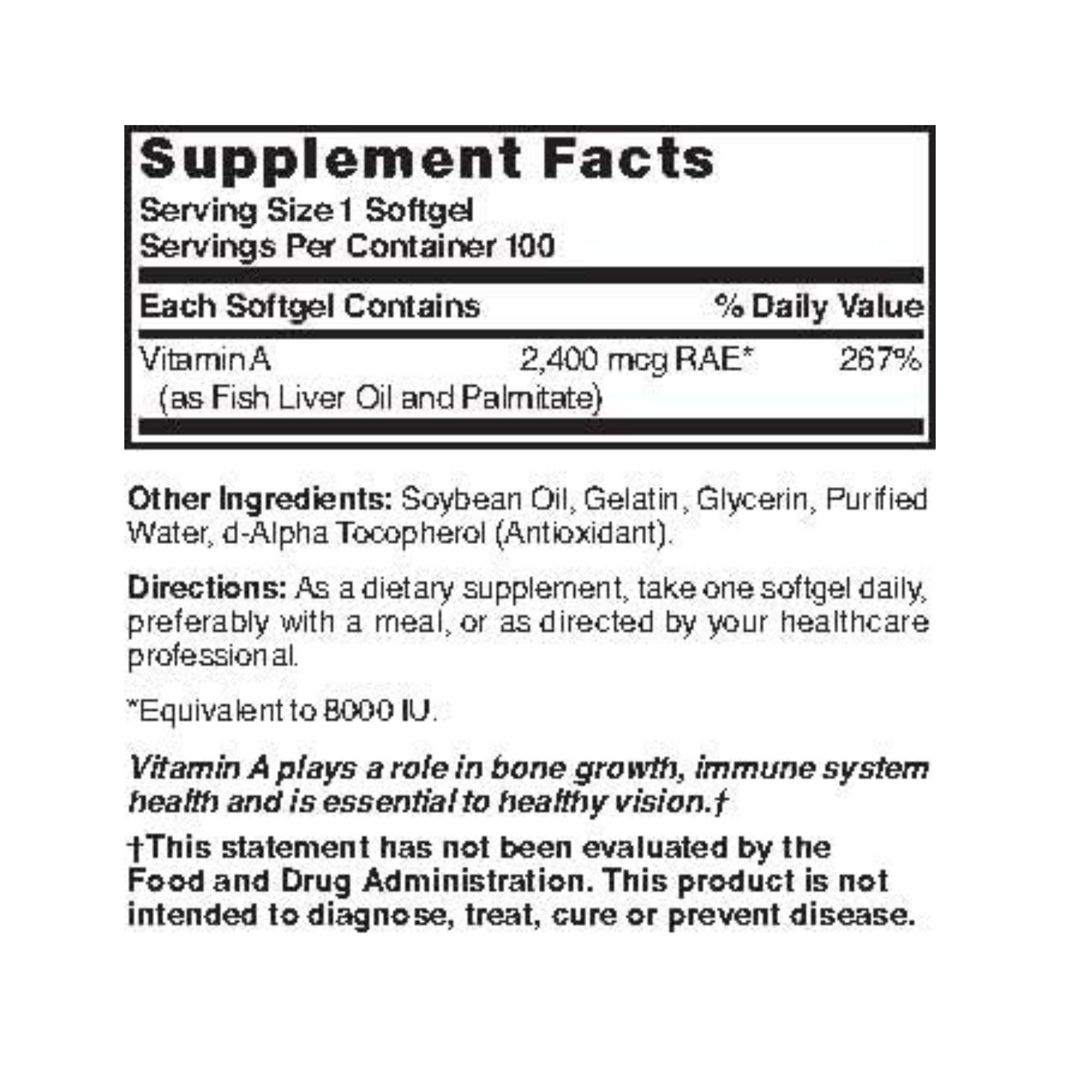 Nature's Blend S Vitamin A Softgels 8000 IU