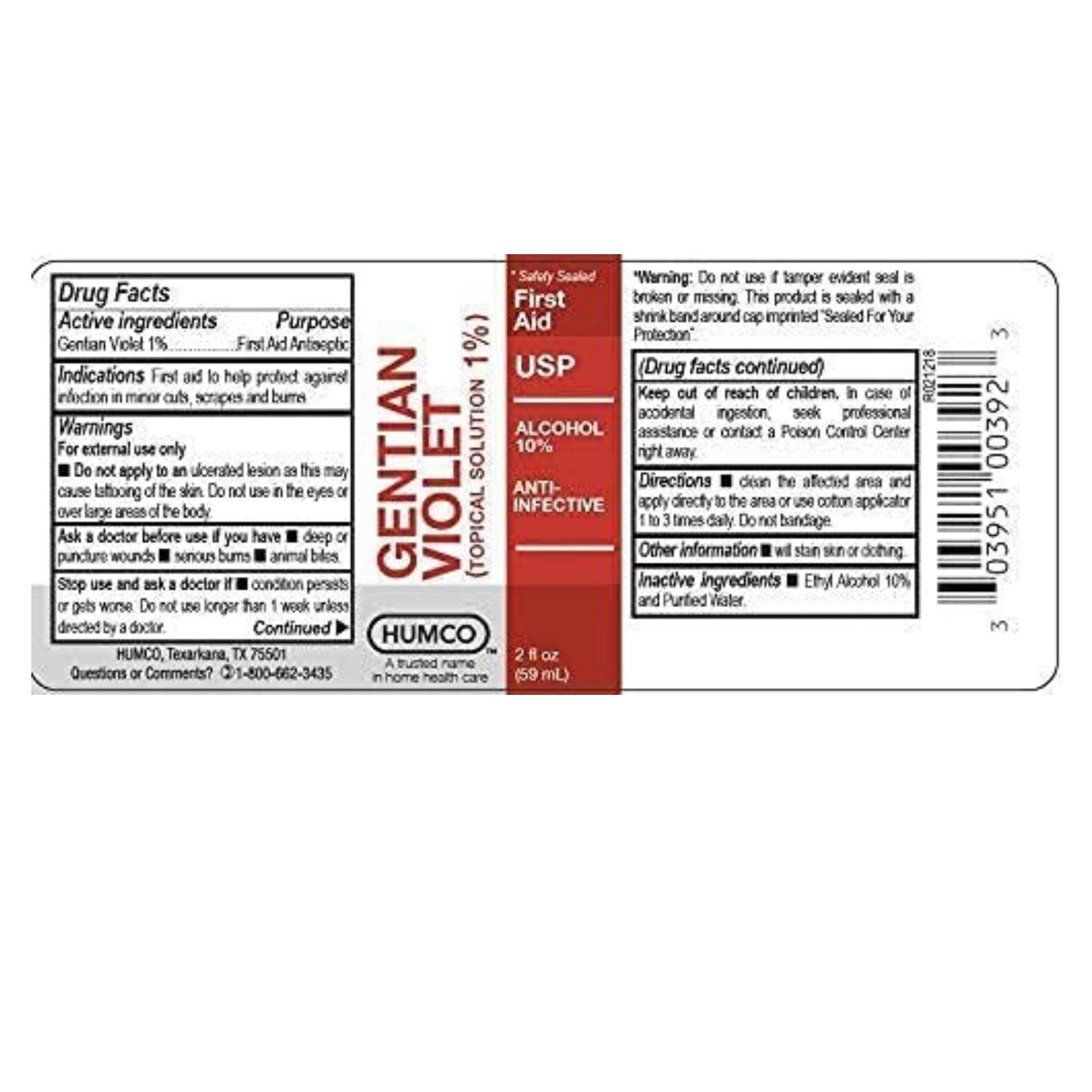 Humco Gentian Violet Topical Solution 1 USP 2 Oz