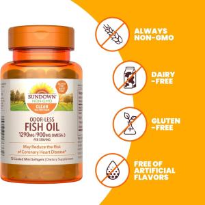 Sundown Naturals Odorless Omega-3 Fish Oil 1,290 Mg Dietary Supplement Mini Softgels