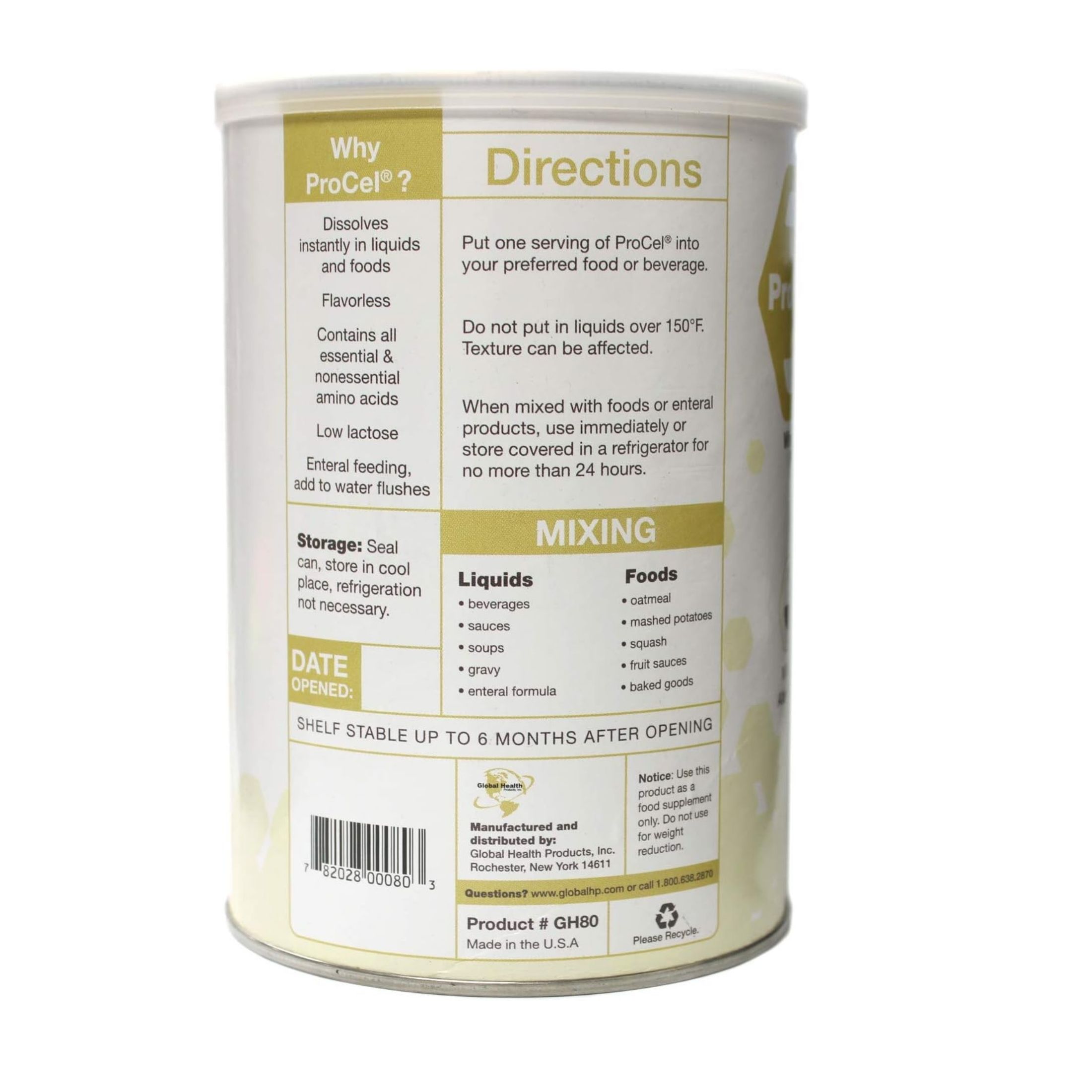 Global Healing ProCel Whey Protein Powder, 10-ounce Can MK