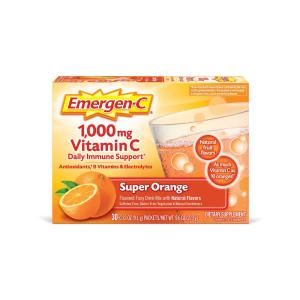 Emer'gen-C 1000 Mg Vitamin Powder Fizzy Drink Mix, Super Orange, 10 Ct, W/ Antioxidants, B Vitamins & Electrolytes For Immune Support, Caffeine Free