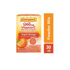 Emer'gen-C 1000 Mg Vitamin Powder Fizzy Drink Mix, Super Orange, 10 Ct, W/ Antioxidants, B Vitamins & Electrolytes For Immune Support, Caffeine Free