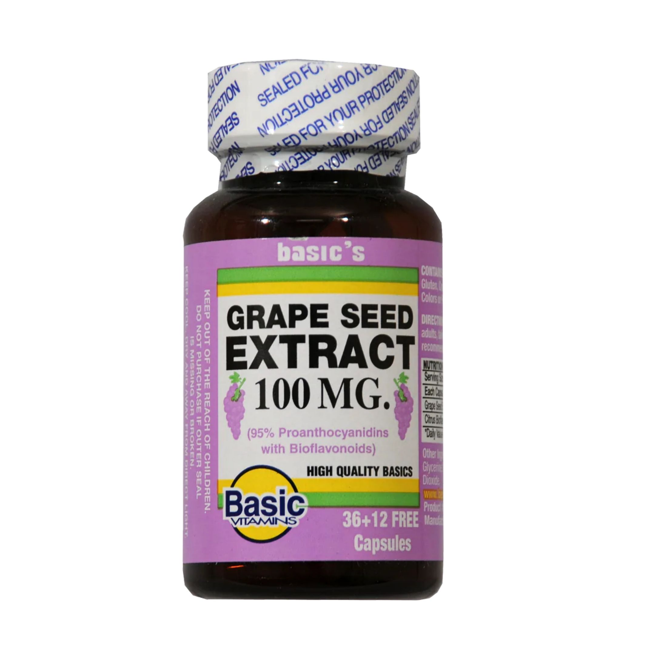 Basic Vitamins Grape Seed Extract 100 Mg Capsules