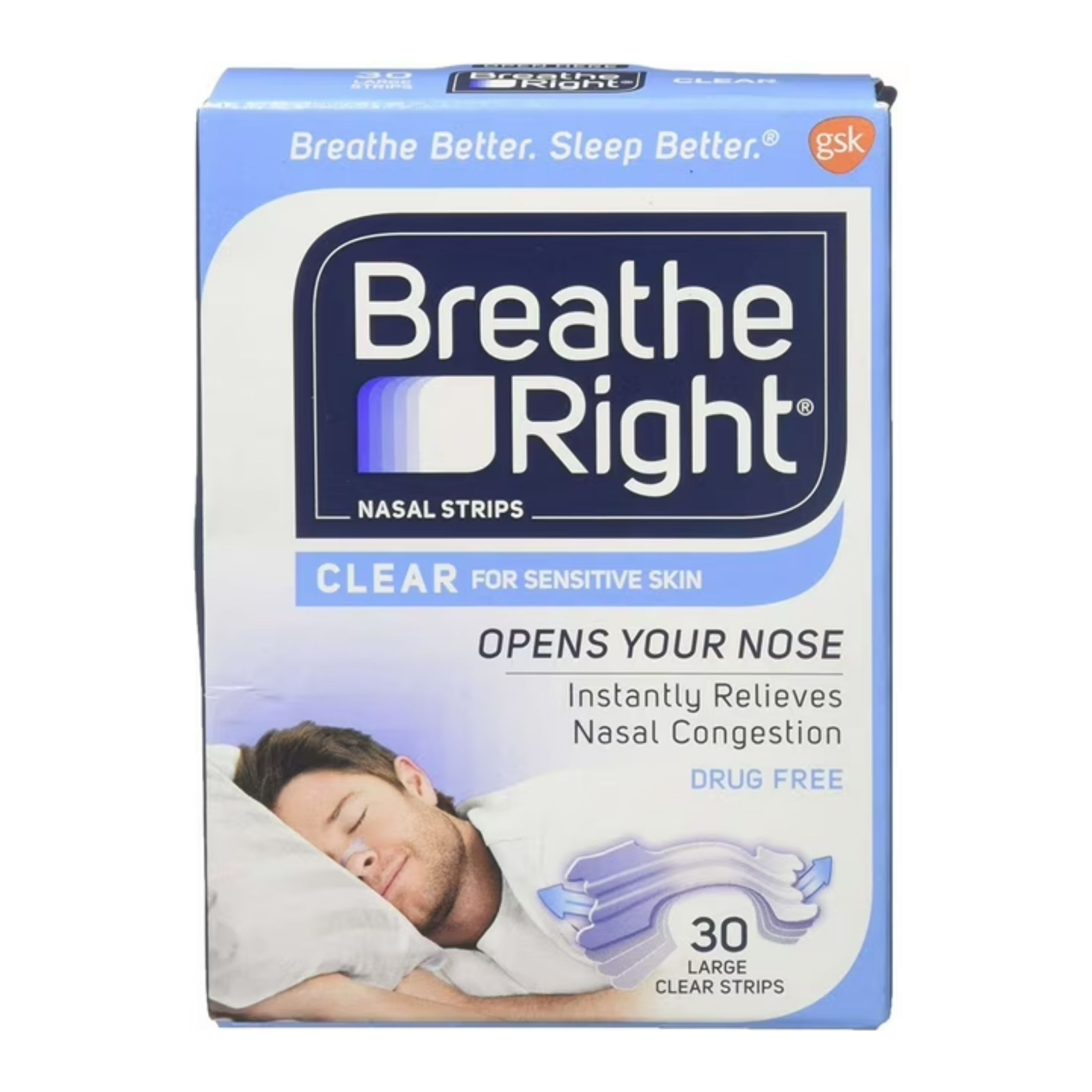 Breathe Right Nasal Strips, Clear, For Sensitive Skin, Large