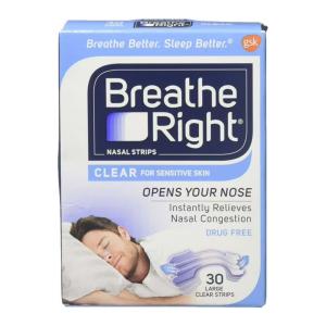 Breathe Right Nasal Strips, Clear, For Sensitive Skin, Large
