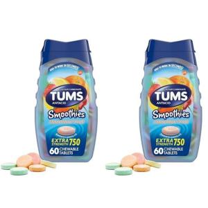 Tums Smoothies Chewable Extra Strength Antacid Tablets For Heartburn Relief, Assorted Fruit