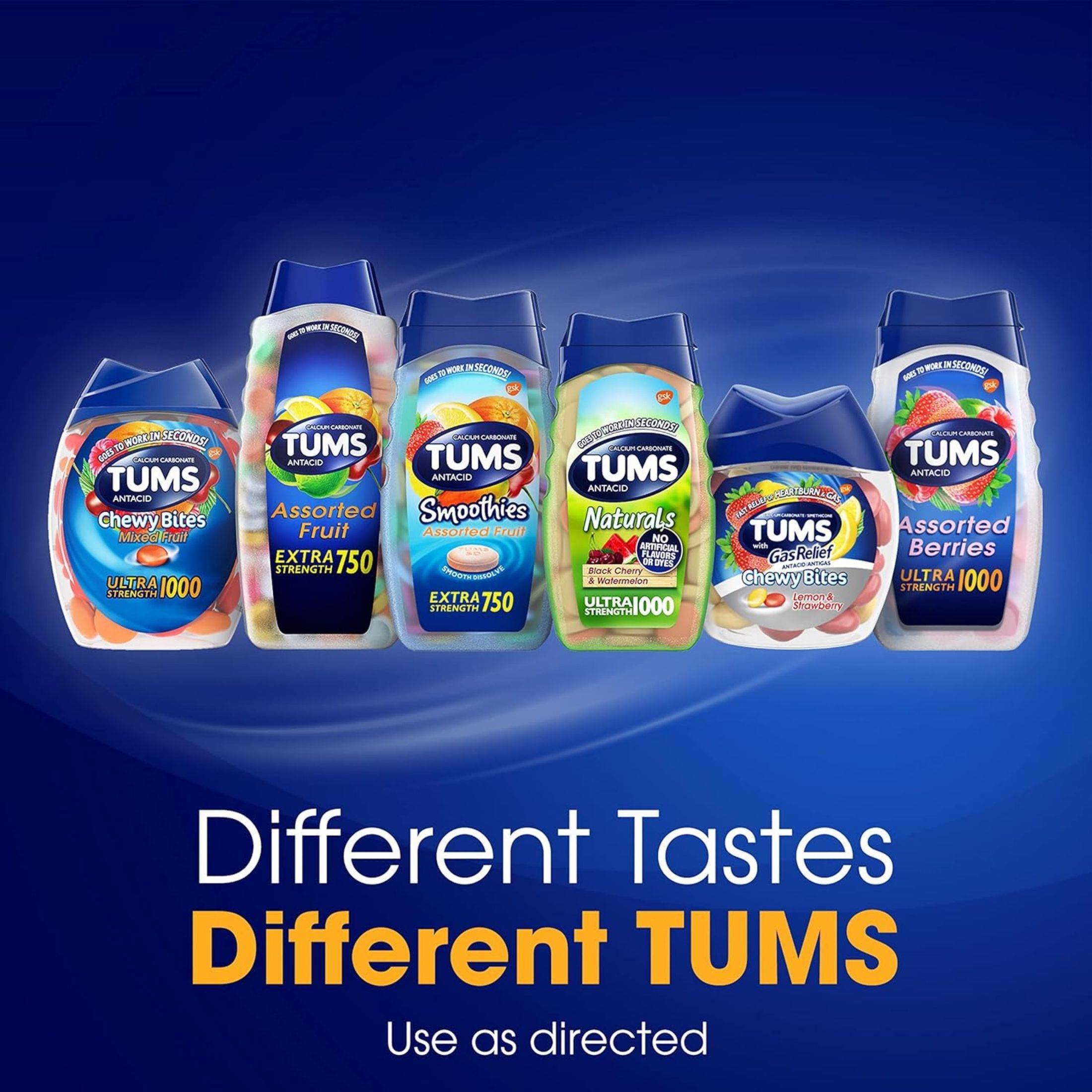 Tums Smoothies Chewable Extra Strength Antacid Tablets For Heartburn Relief, Assorted Fruit