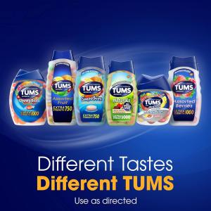 Tums Smoothies Chewable Extra Strength Antacid Tablets For Heartburn Relief, Assorted Fruit