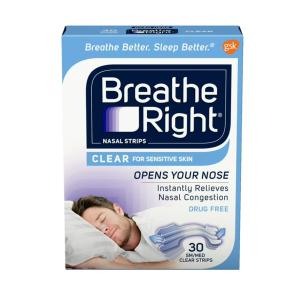 Breathe Right Nasal Strips, For Sensitive Skin, Sm/Med, Clear