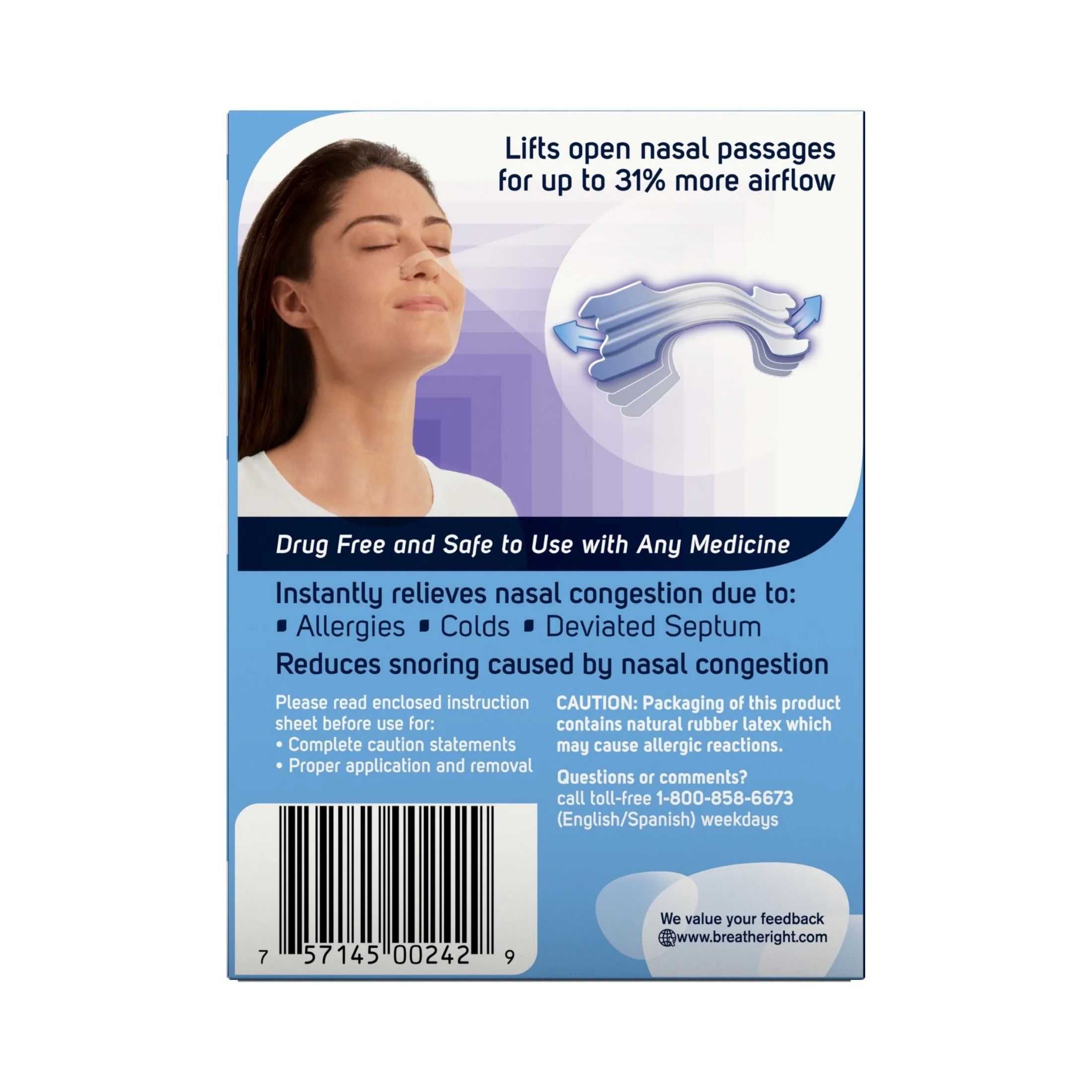 Breathe Right Nasal Strips, For Sensitive Skin, Sm/Med, Clear
