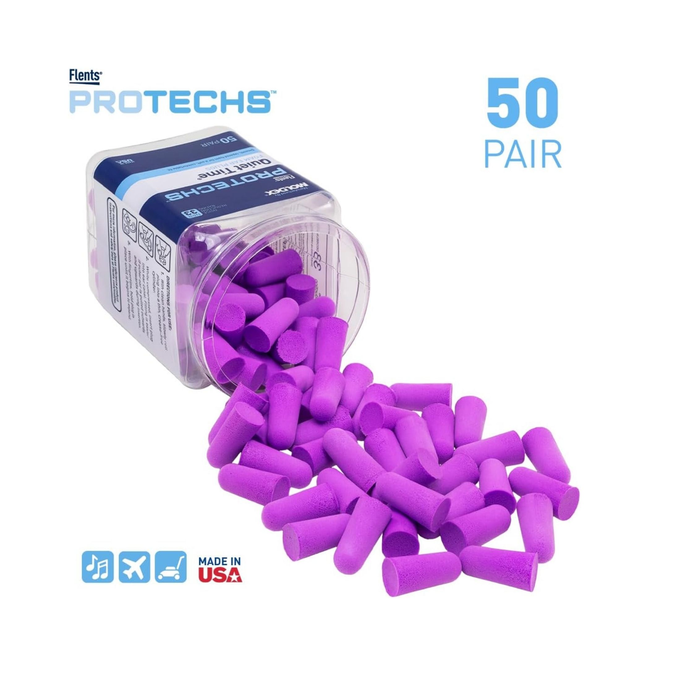 Flents Tapones Para Los Oídos, Multi Color, 50 Pair