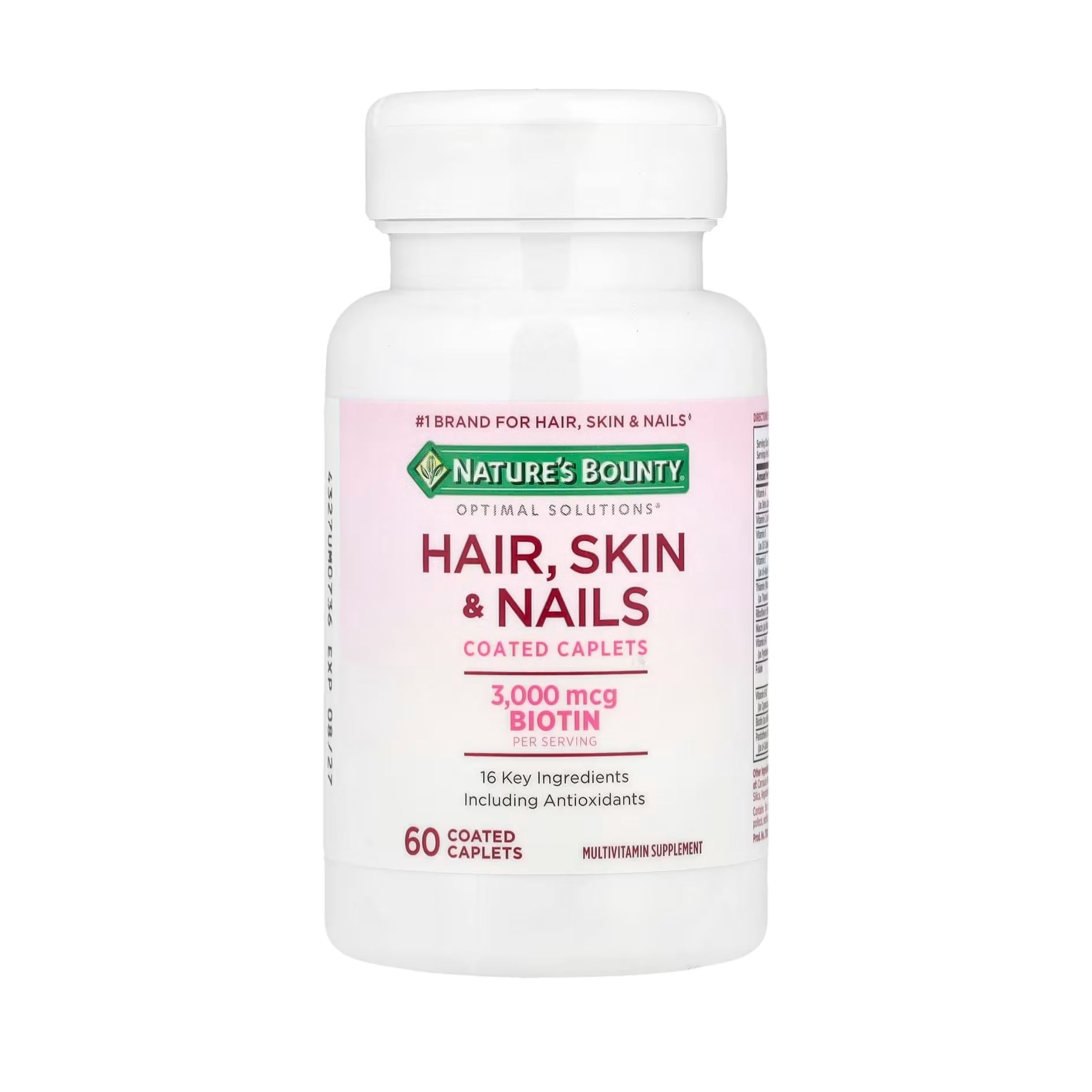 Nature's Bounty Optimal Solutions Hair, Skin & Nails, With Biotin, 3000 Mcg, Coated Caplets