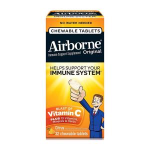 Airborne Citrus Chewable Tablets, 32 Count - 1000mg Of Vitamin C - Immune Support Supplement (Packaging May Vary)