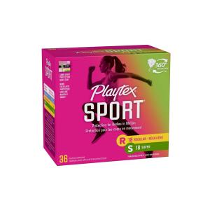 Playtex Sport Regular/Super Plastic Tampons 36 Ea Box