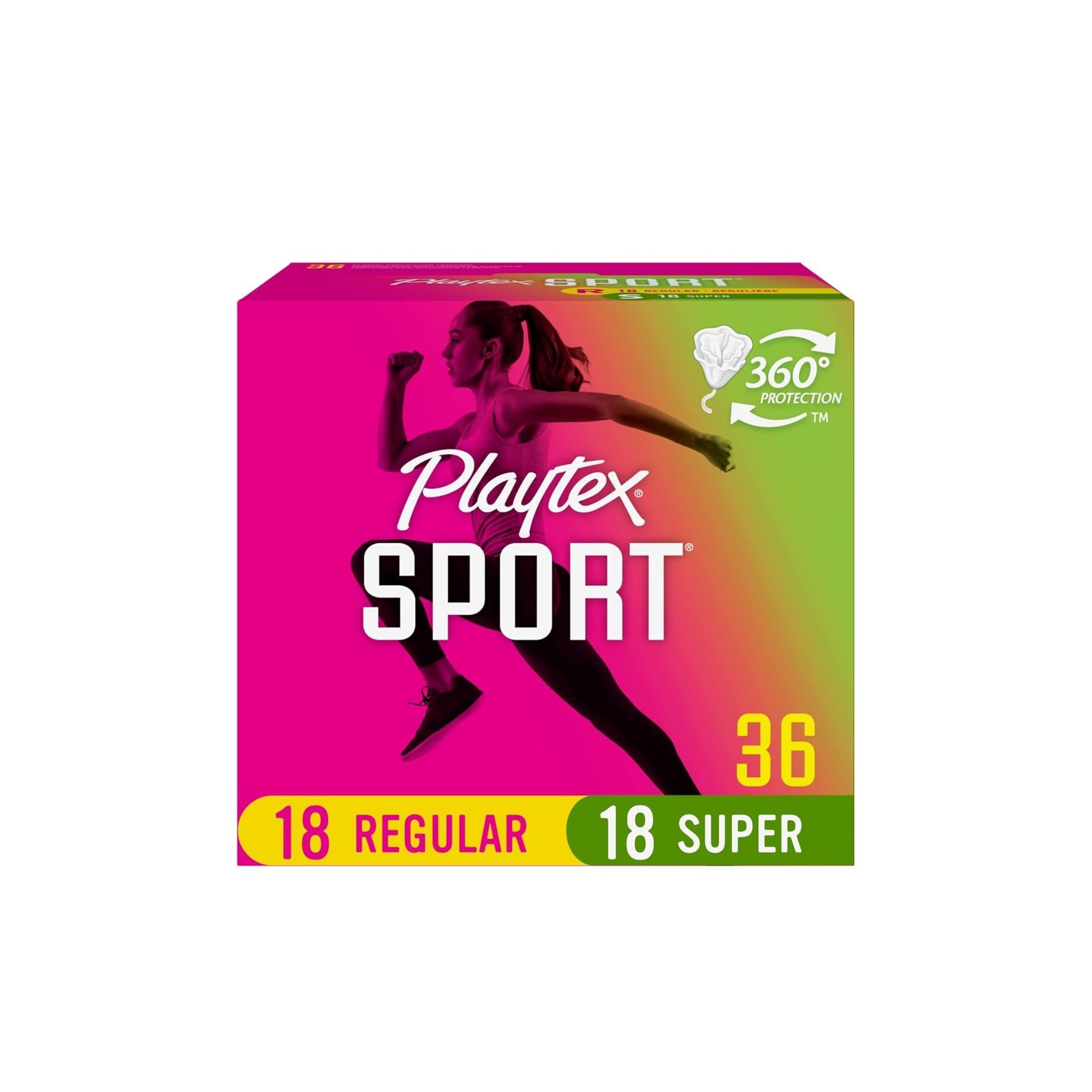 Playtex Sport Regular/Super Plastic Tampons 36 Ea Box