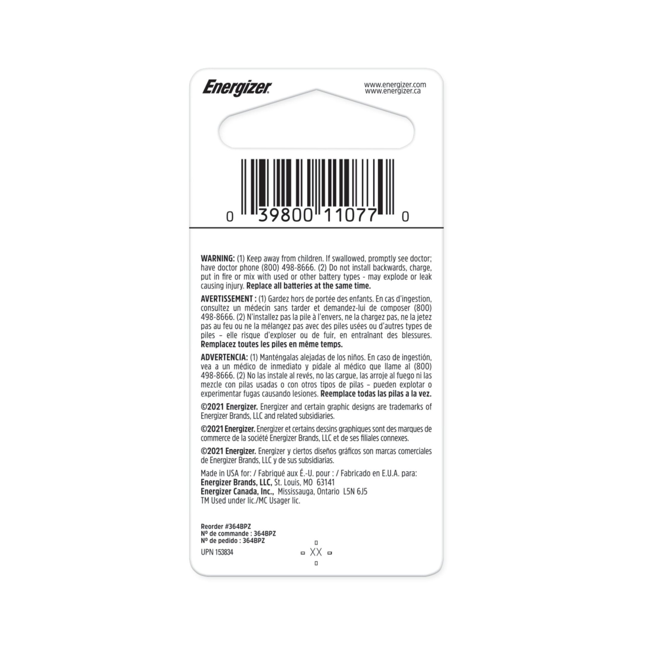 Energizer 364 Silver Oxide Button Cell Battery