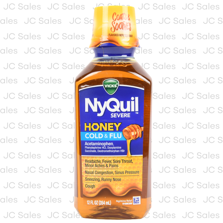 Vicks Ny Quil Severe Honey Cold And Flu Medicine, 12 Oz, Maximum Strength, Relieves Cough, Sore Throat, Fever, Congestion