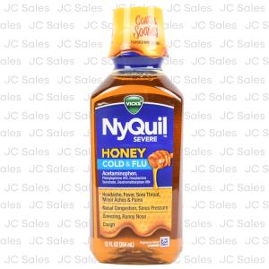 Vicks Ny Quil Severe Honey Cold And Flu Medicine, 12 Oz, Maximum Strength, Relieves Cough, Sore Throat, Fever, Congestion
