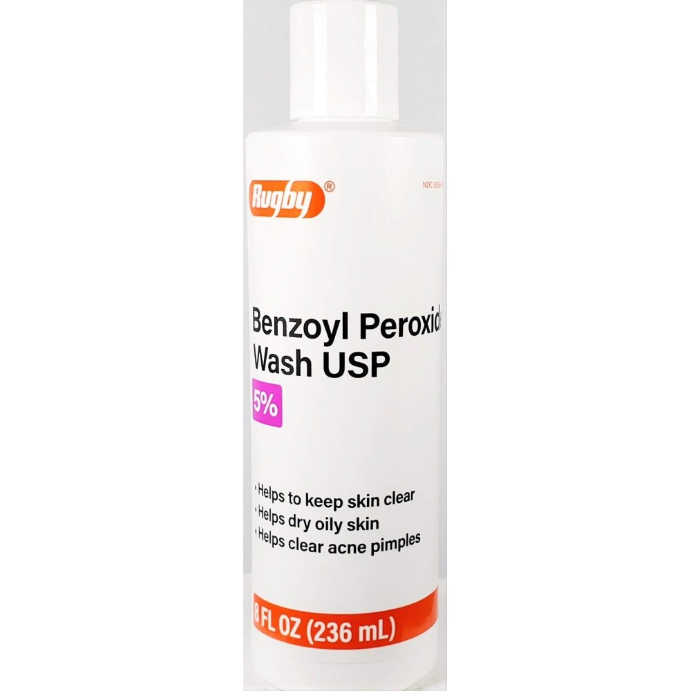 Rugby Benzoyl Peroxide Acne Wash USP 5%, 8 Oz Bottle