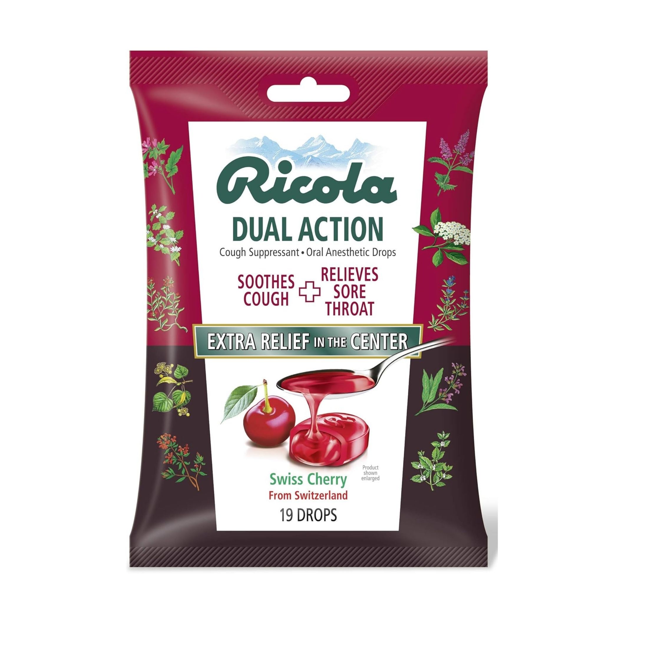 Ricola Cough Suppressant Drops, Dual Action, Swiss Cherry