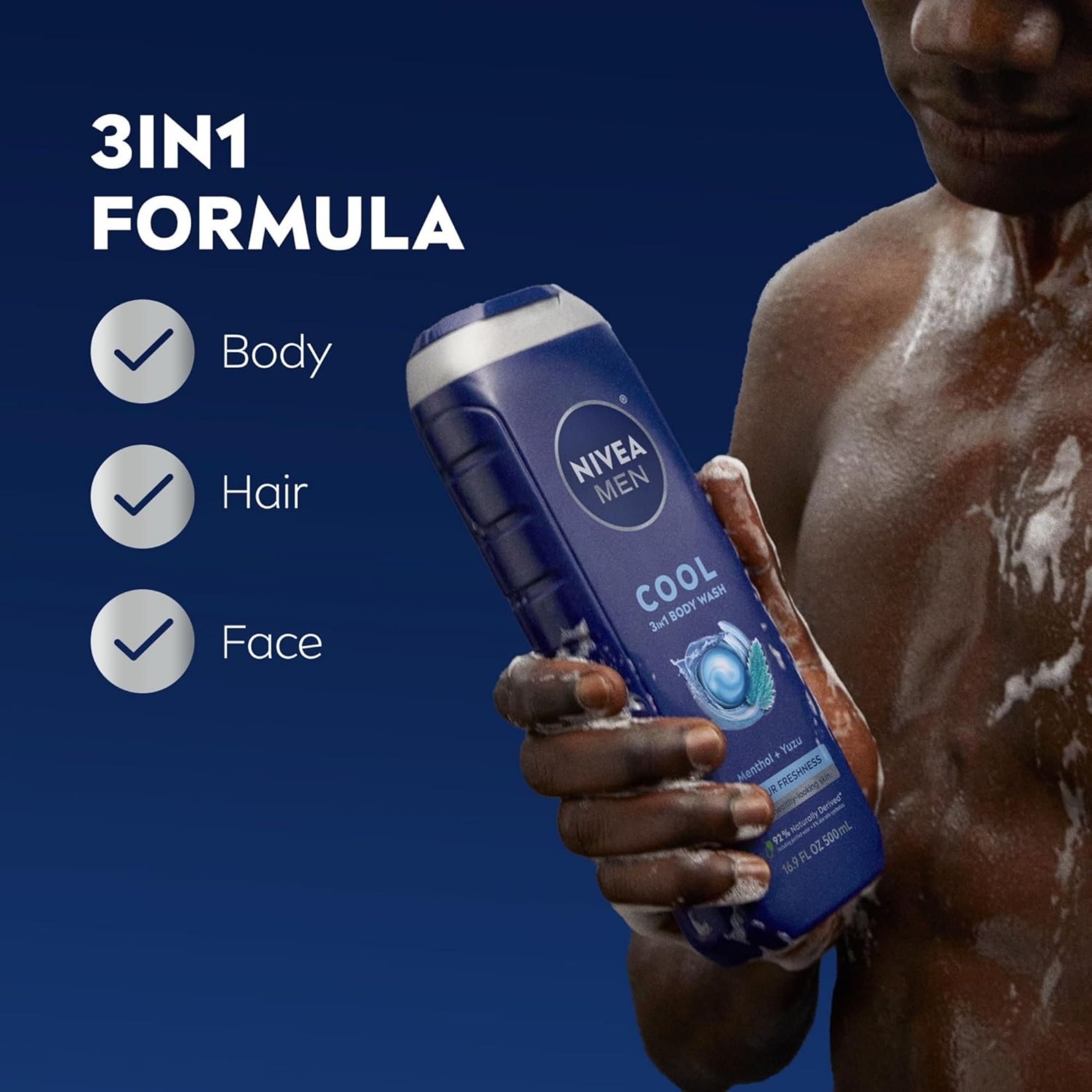 Nivea Men Cool Body Wash With Icy Menthol, 16.9 Fl Oz Bottle