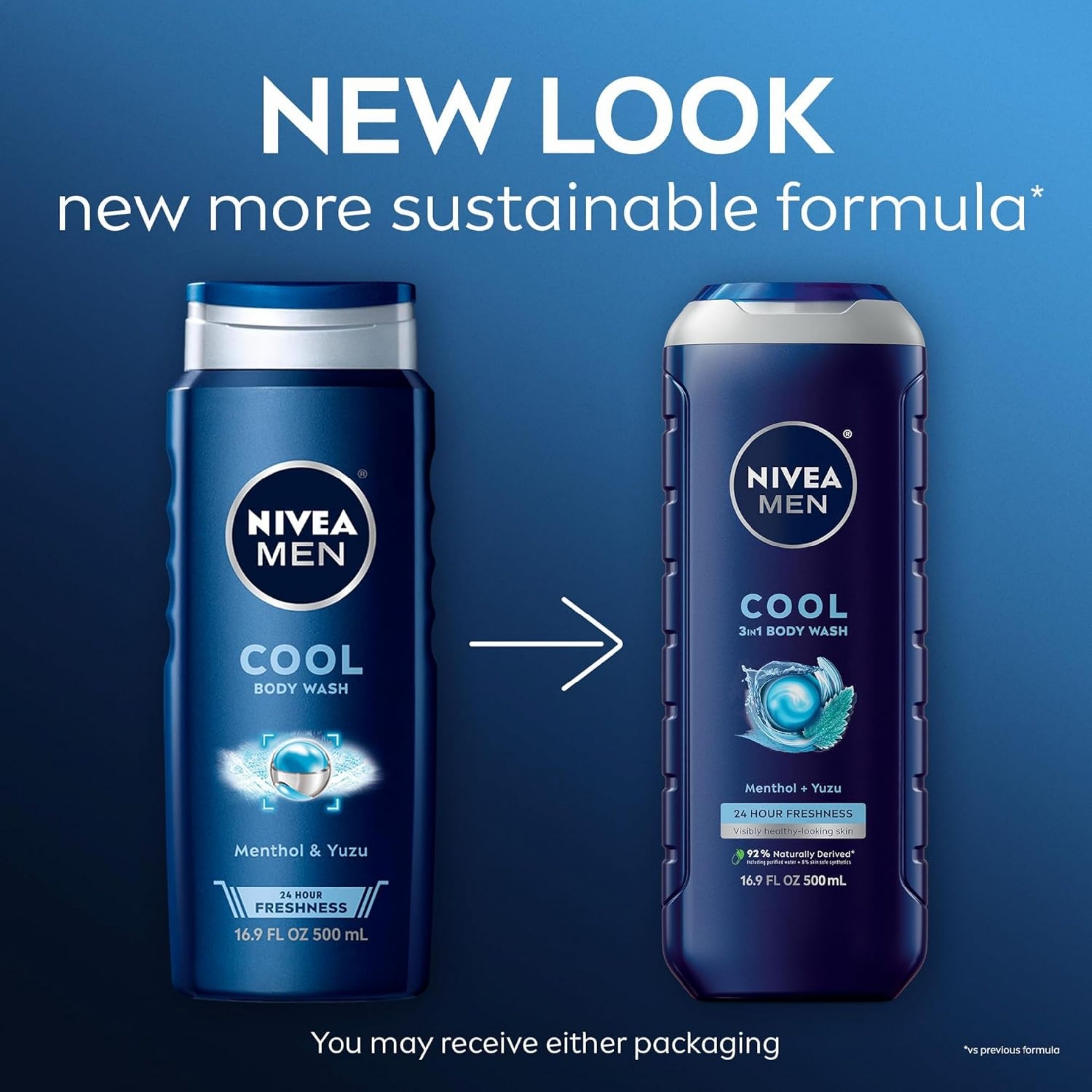 Nivea Men Cool Body Wash With Icy Menthol, 16.9 Fl Oz Bottle
