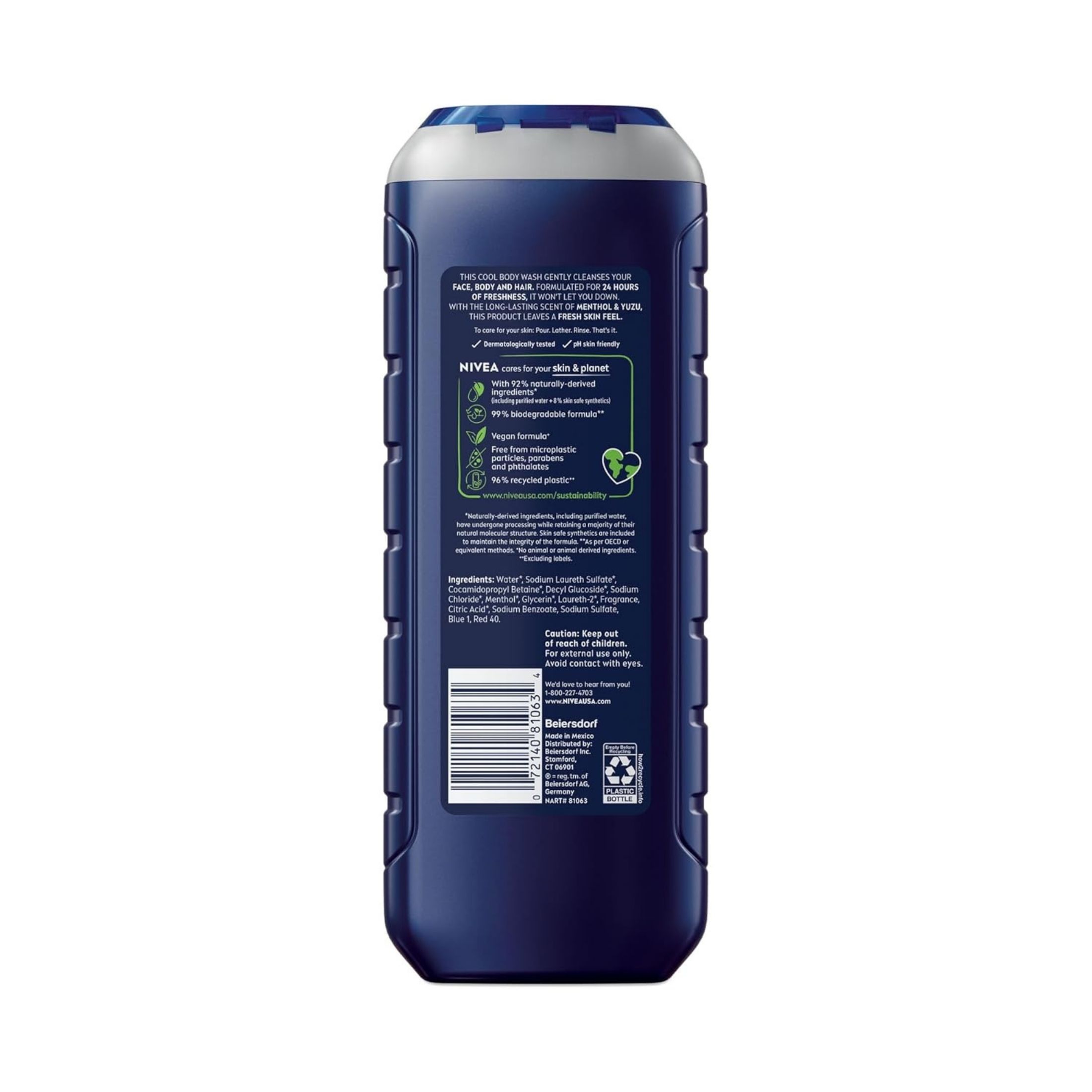 Nivea Men Cool Body Wash With Icy Menthol, 16.9 Fl Oz Bottle