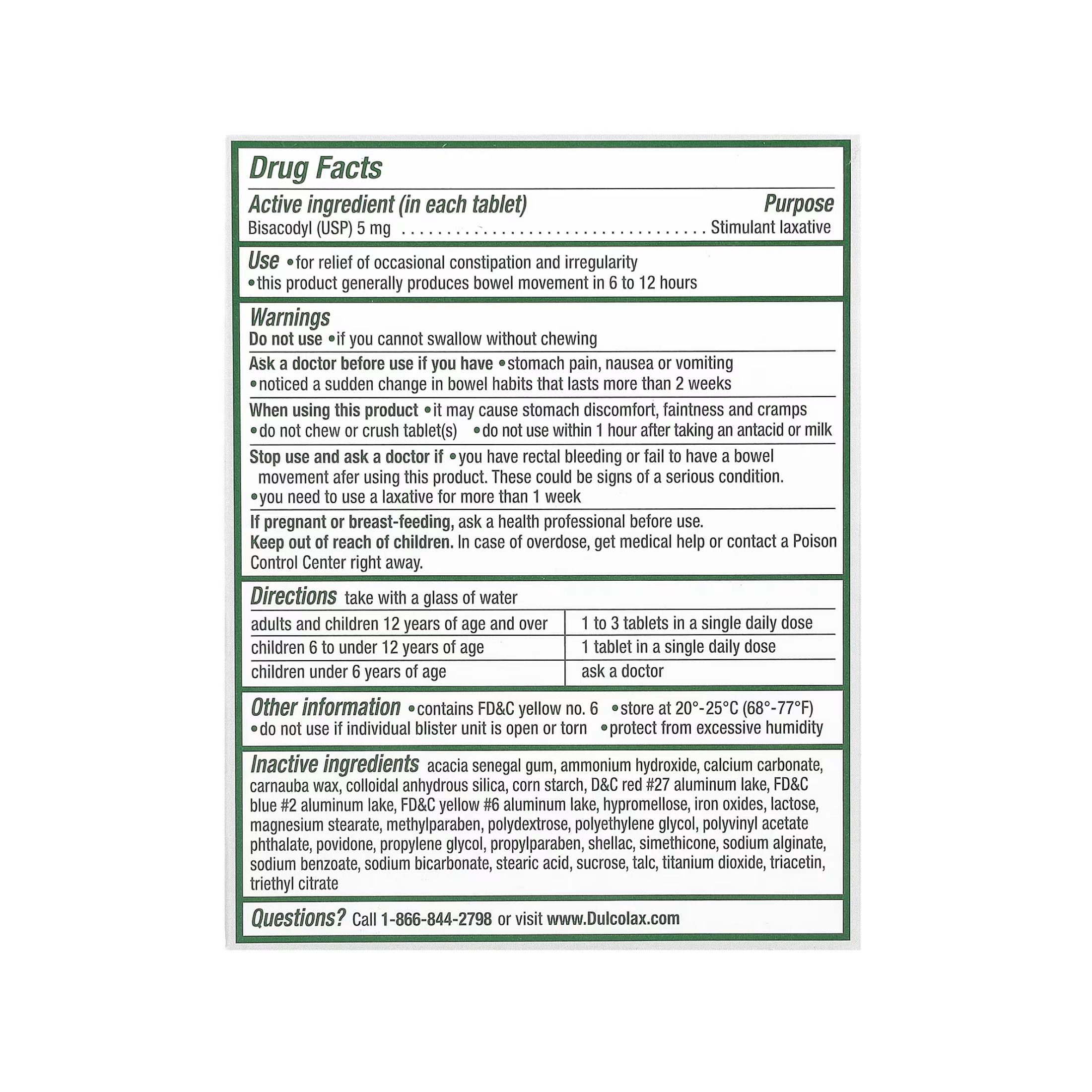 Dulcolax Laxative, Overnight Relief, 5 Mg, Coated Tablets