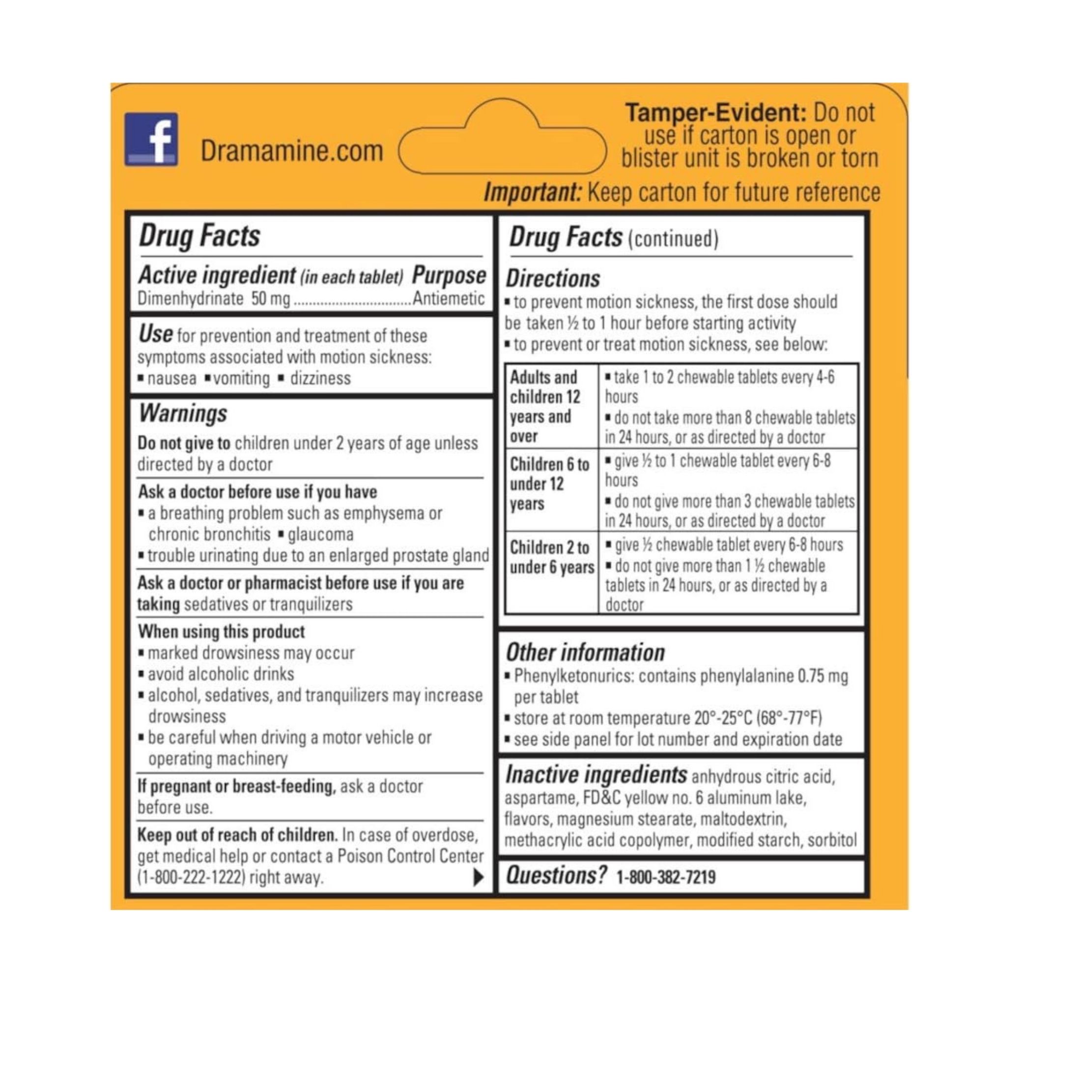 Dramamine Chewable Tablets 50 Mg Orange Flavored Motion Sickness Relief