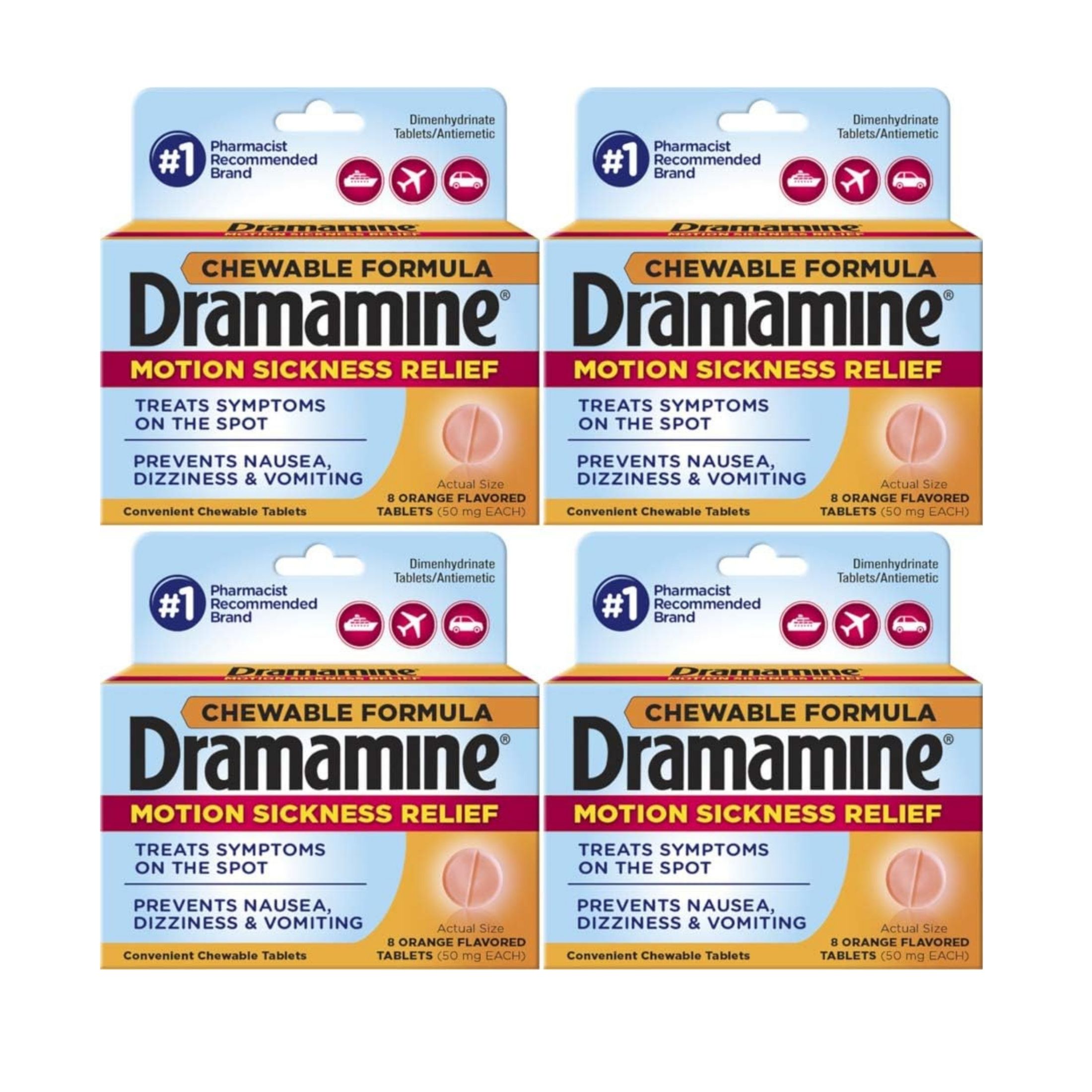 Dramamine Chewable Tablets 50 Mg Orange Flavored Motion Sickness Relief