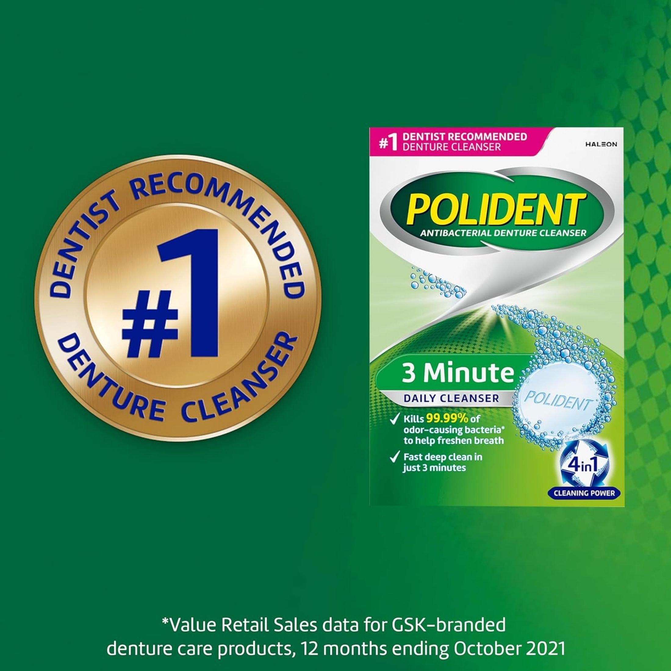 Polident 3 Minute Triple Mint Antibacterial Denture Cleanser Effervescent Tablets