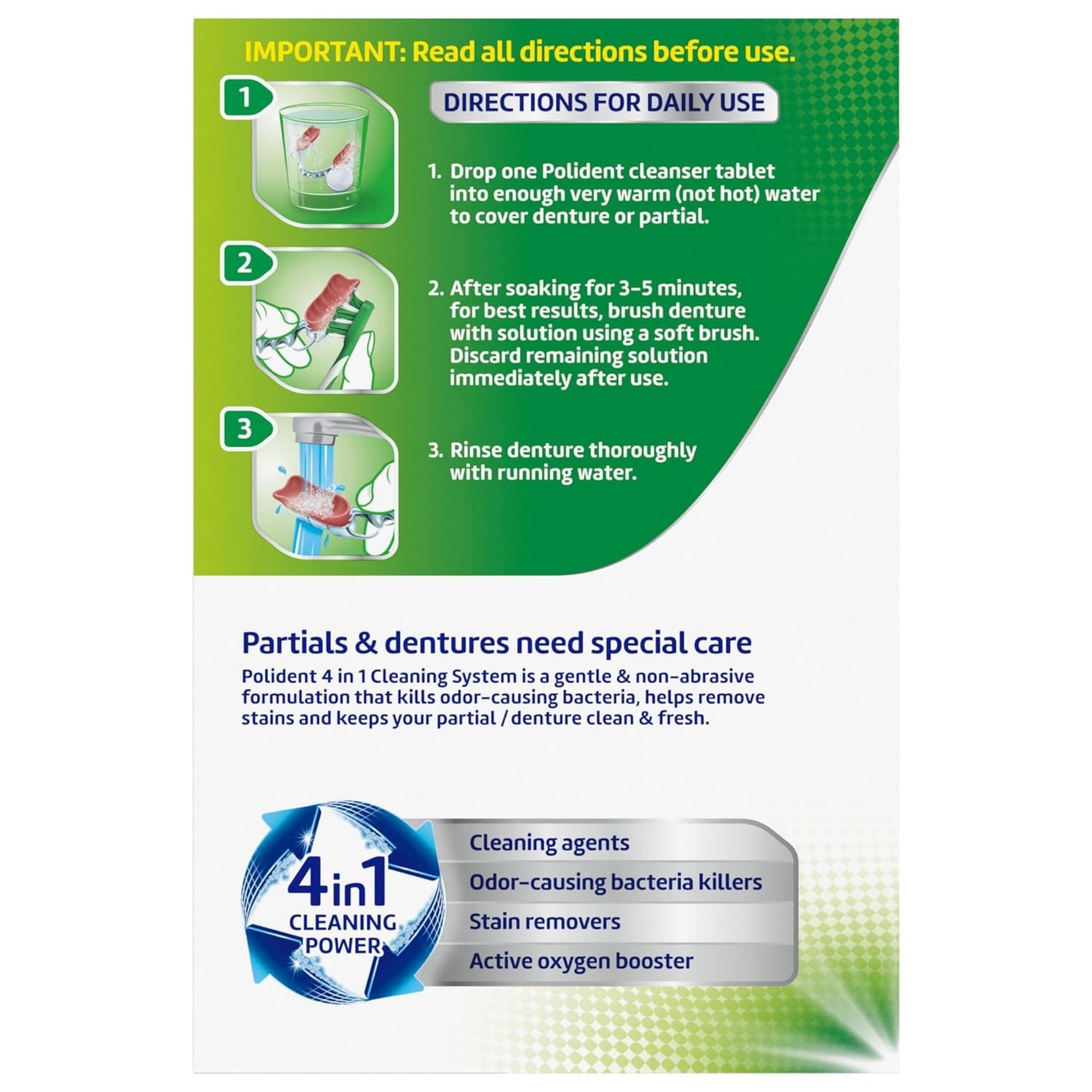 Polident 3 Minute Triple Mint Antibacterial Denture Cleanser Effervescent Tablets