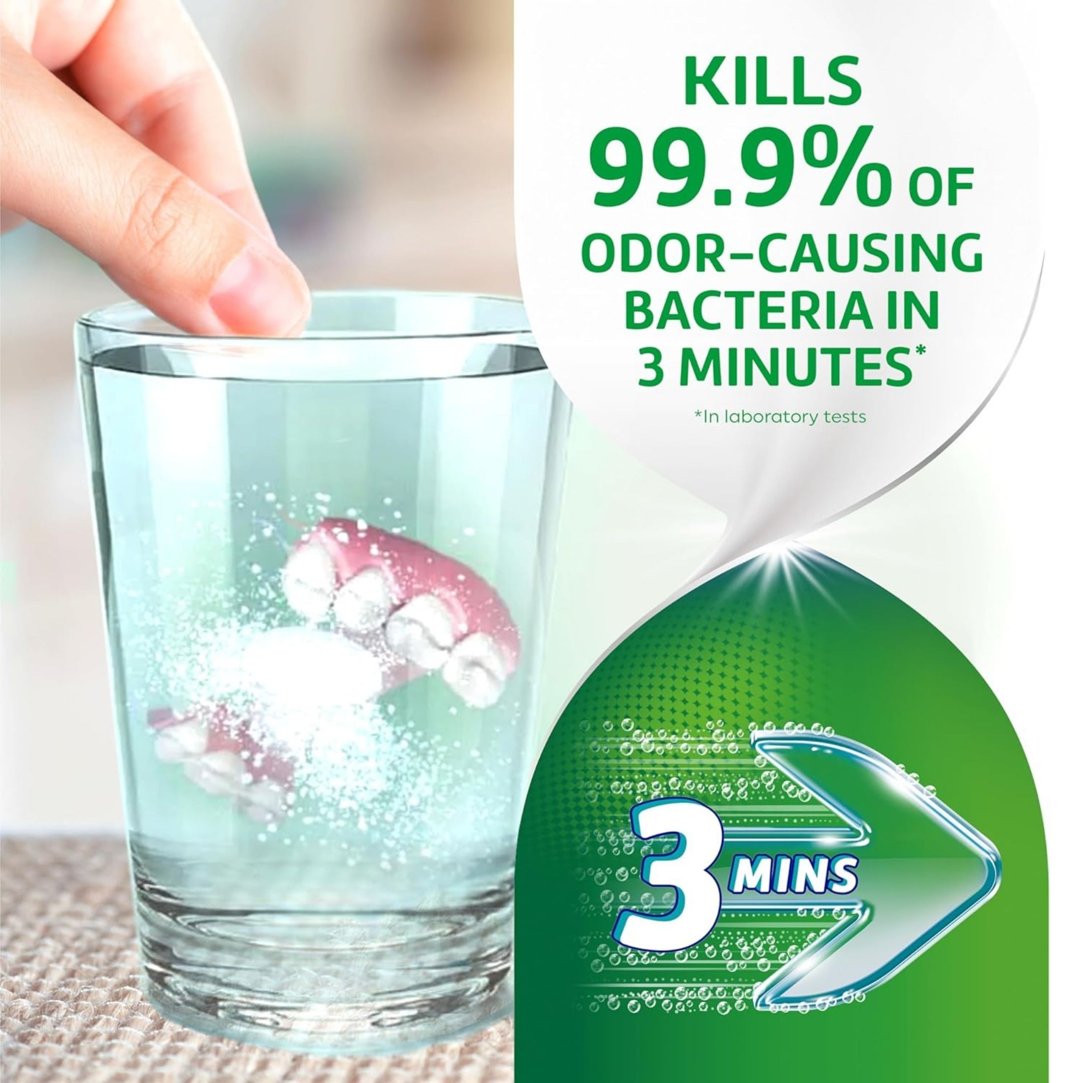 Polident 3 Minute Triple Mint Antibacterial Denture Cleanser Effervescent Tablets