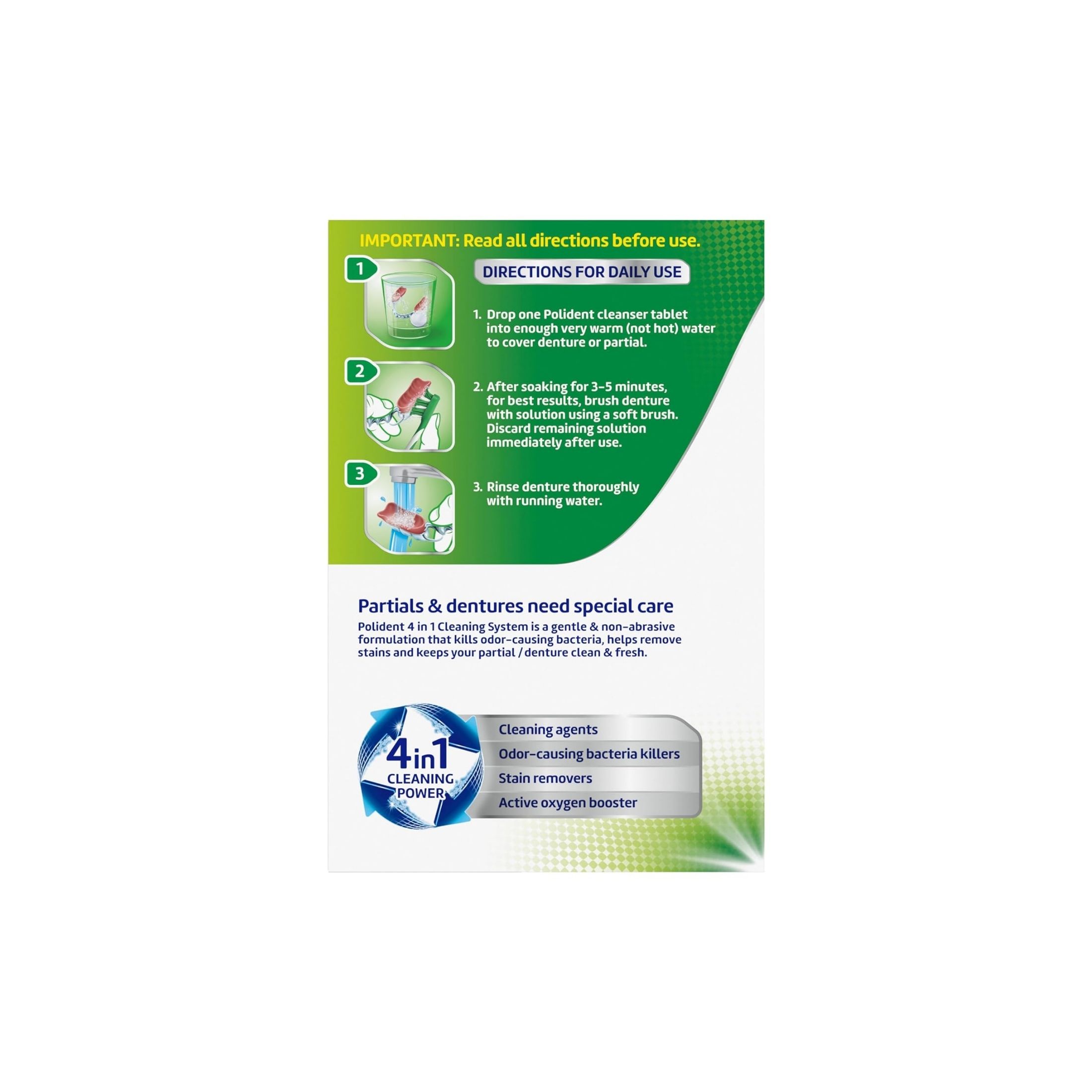 Polident Antibacterial Denture Cleanser, Overnight Whitening, 4 In 1 Cleaning Power, Tablets