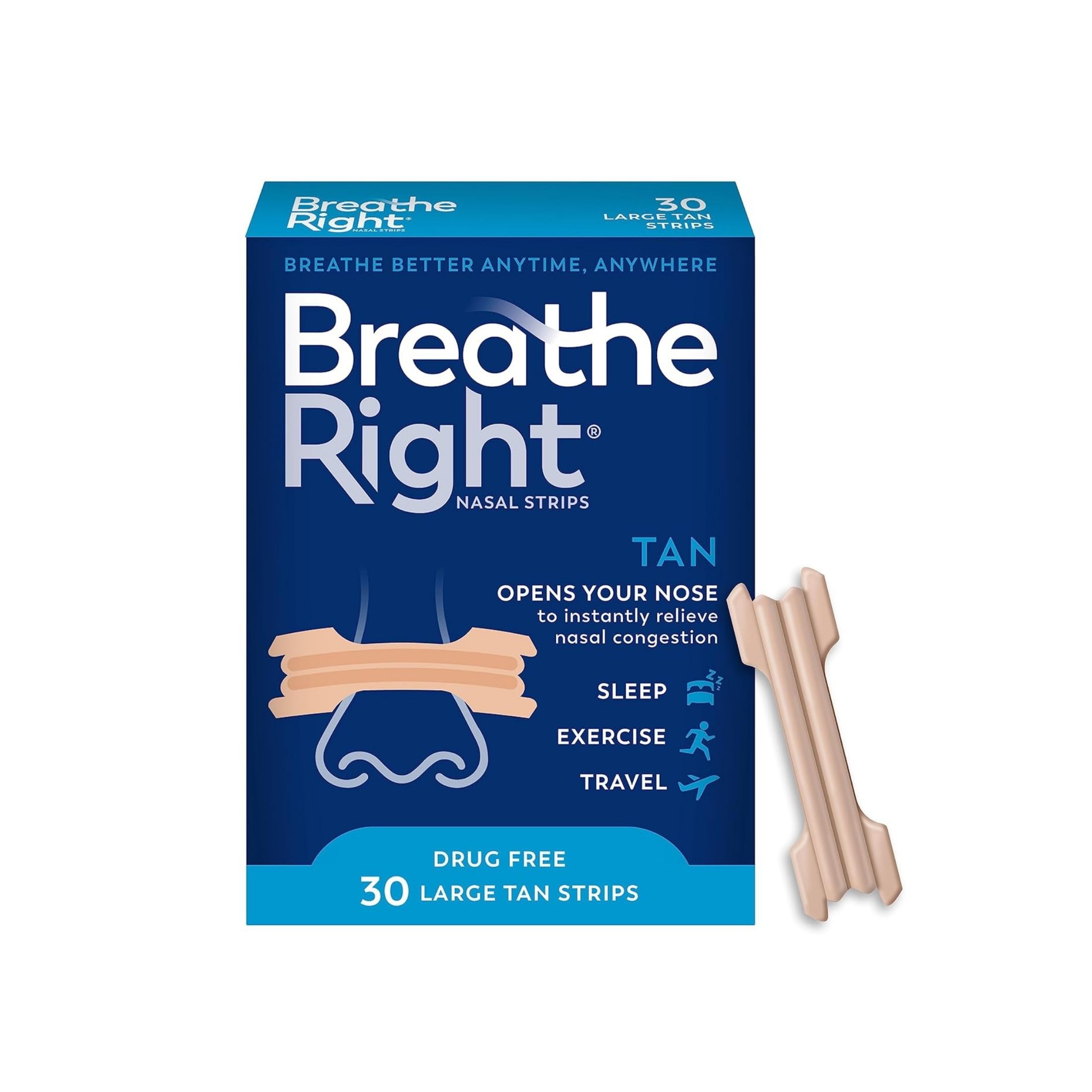 Breathe Right Nasal Strips, Original Tan, Large