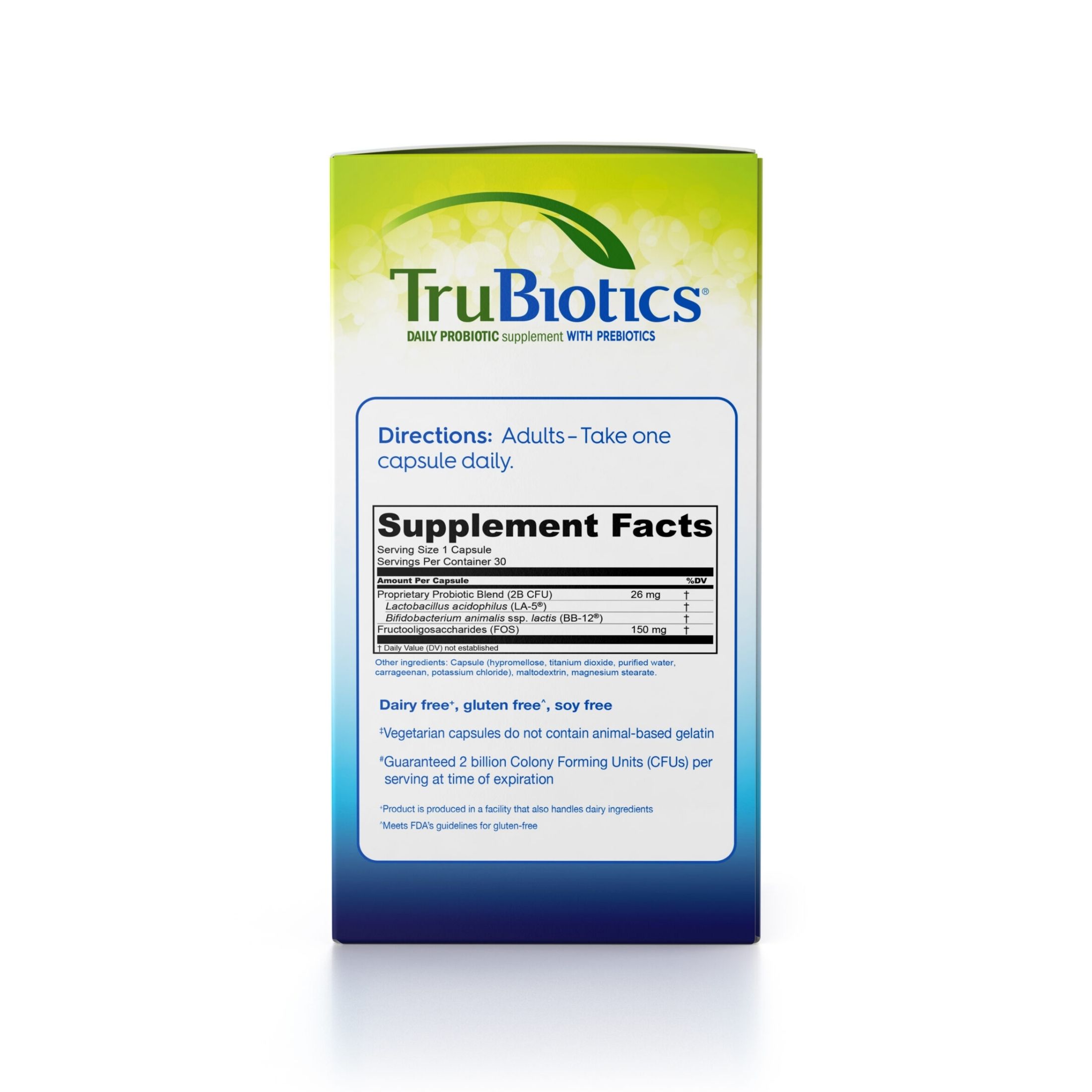 TruBiotics One A Day Daily Probiotic Supplement Vegetarian Capsules 30 Ea Box