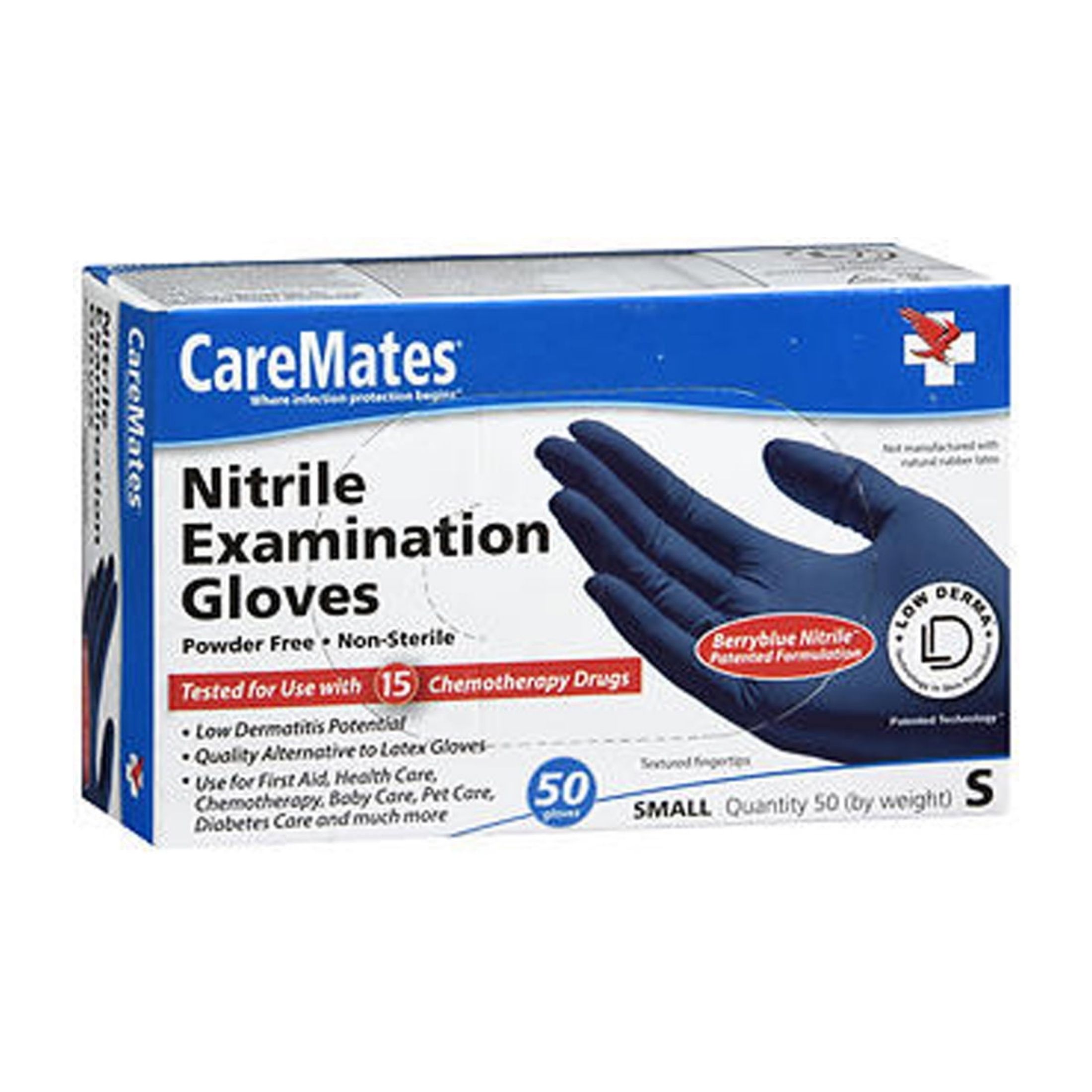 CareMates Nitrile Powder Free Exam Gloves, Small